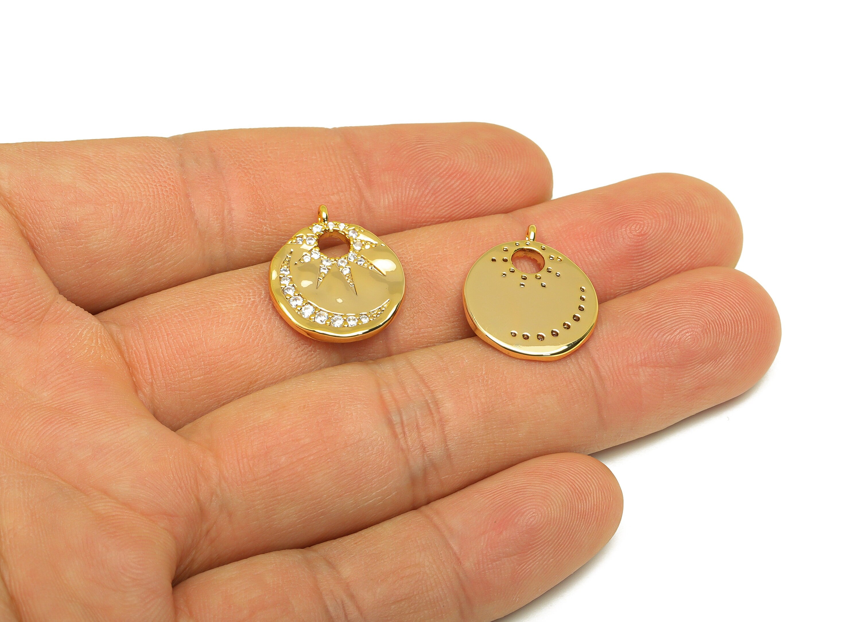 Brass CZ Crescent Earring Charm - Brass Sunshine Earring Charms - Brass Cubic Zircon Pendant - 18K Real Gold Plating - 20x16x2mm - RGP6821 - DOMEDBAZAAR