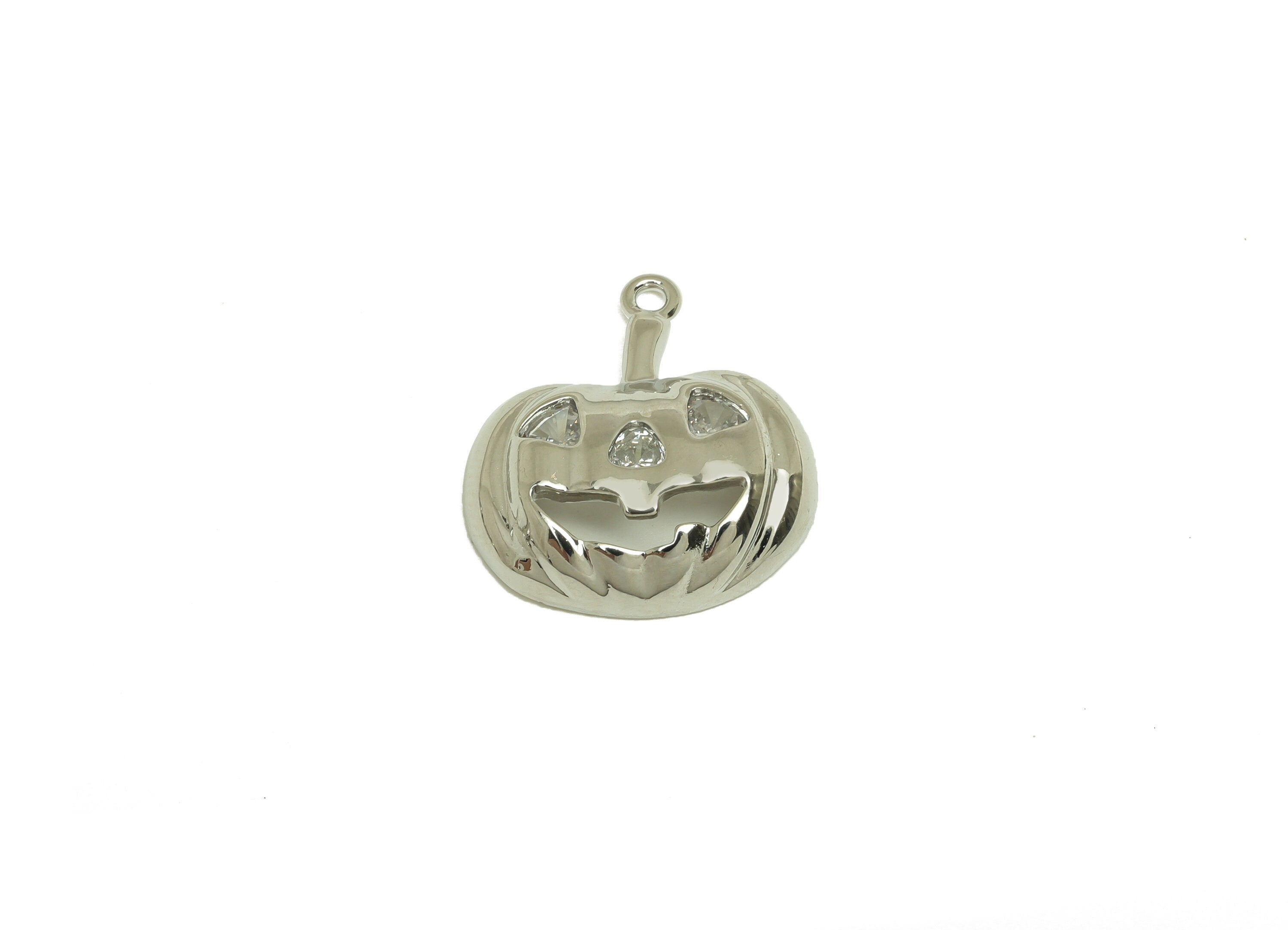 Brass CZ Pumpkin Earring Charm - Brass Halloween Earring Charms - Brass Cubic Zircon Pendant - 18K Real White Plating - 19x17x5mm - RGP6781 - DOMEDBAZAAR