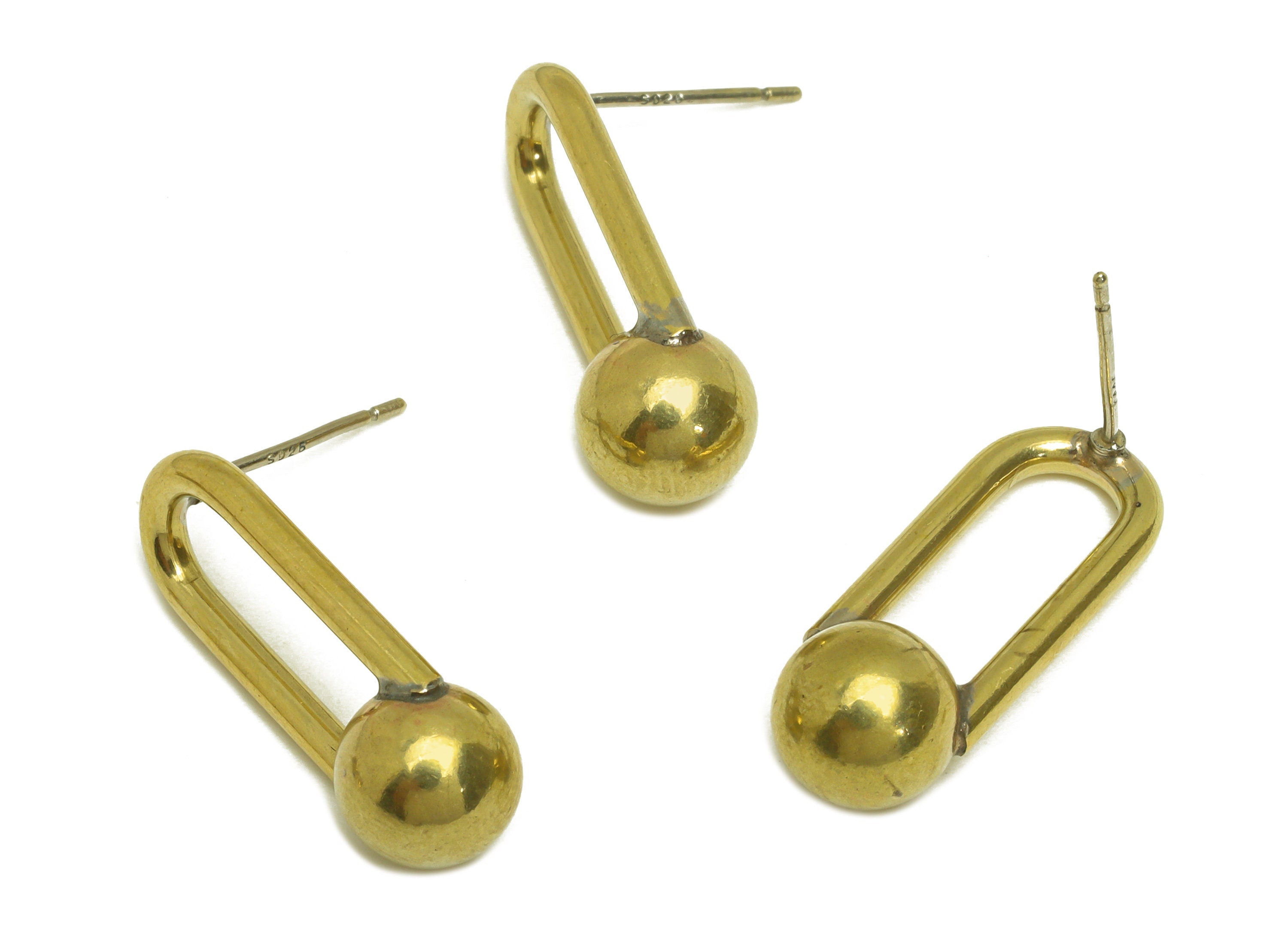 Brass Ball Earring Stud - Raw Brass Oval Rectangle Earring Post - Brass Geometry Earring Post - 925 Silver Stud - 23x8.7x7.8mm - PP10578 - DOMEDBAZAAR