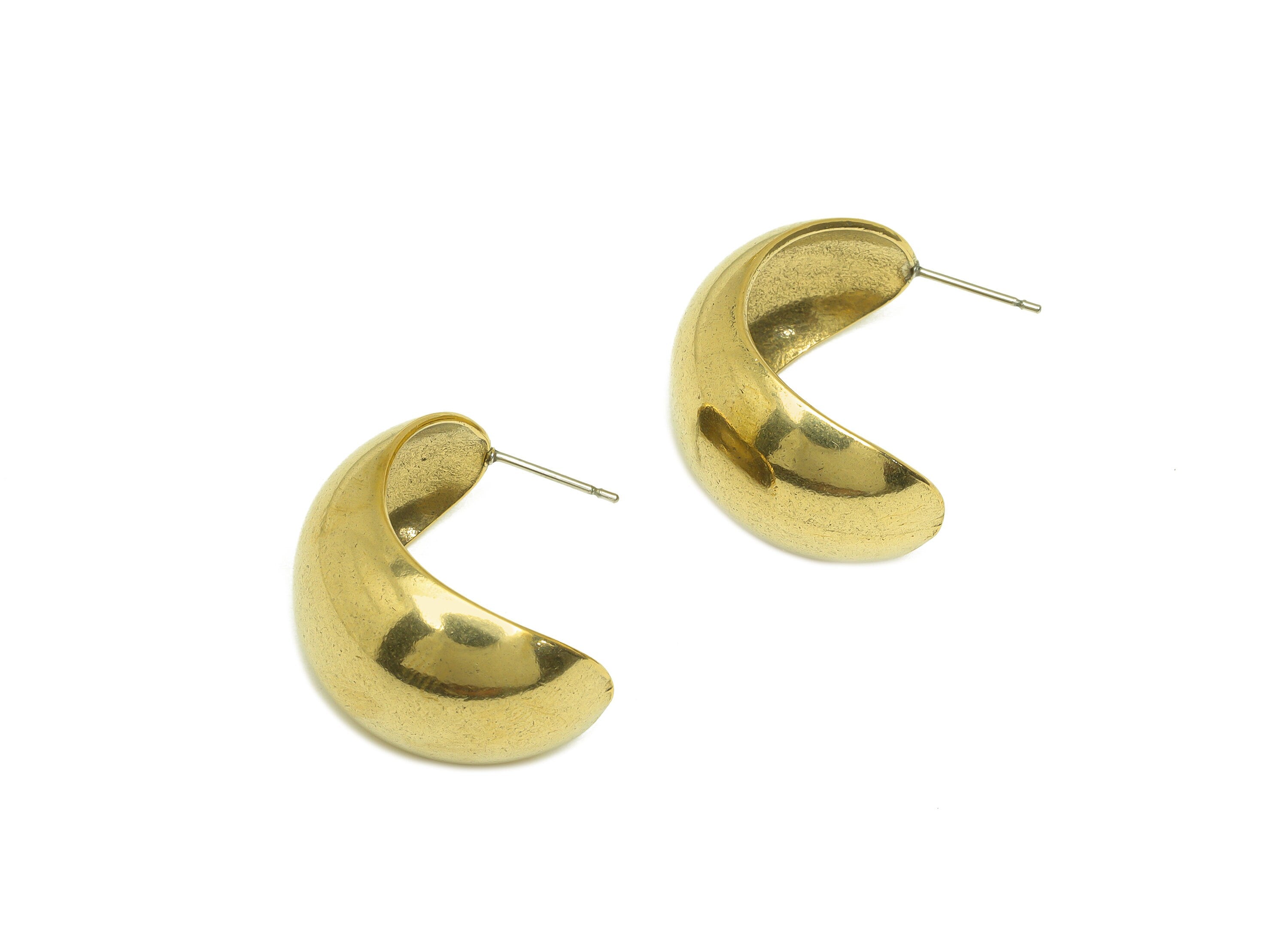 Brass Hoop C Earring Stud - Raw Brass Wide Hoop Earring Post - Brass Open Hoop Thick Earring Post - Stainless Steel - 25.5x18x15mm - PP10607 - DOMEDBAZAAR