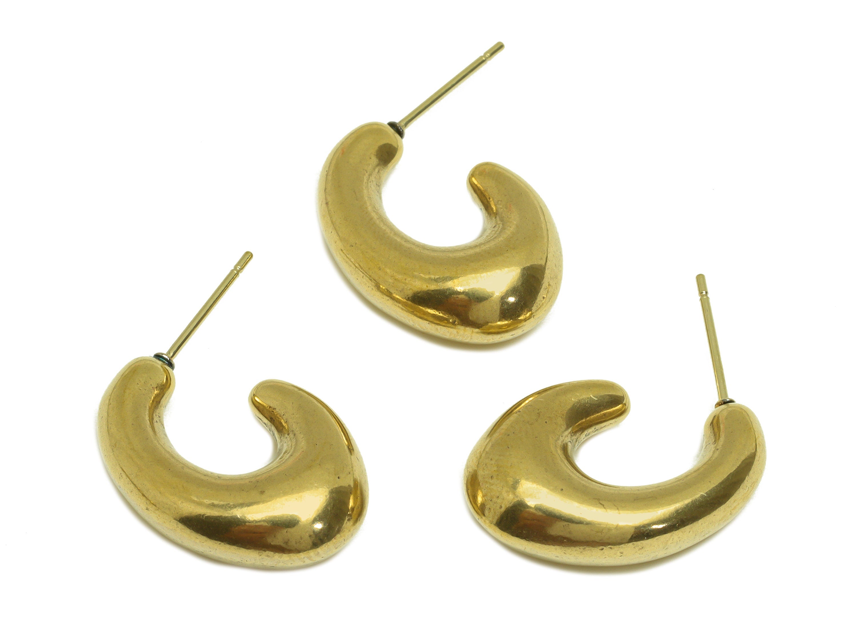 Brass Hoop Earring Stud - Raw Brass Hoop Oval Earring Post - Brass Open Hoop Thick Earring Post - Stainless Steel - 23x16x7mm - PP10555 - DOMEDBAZAAR