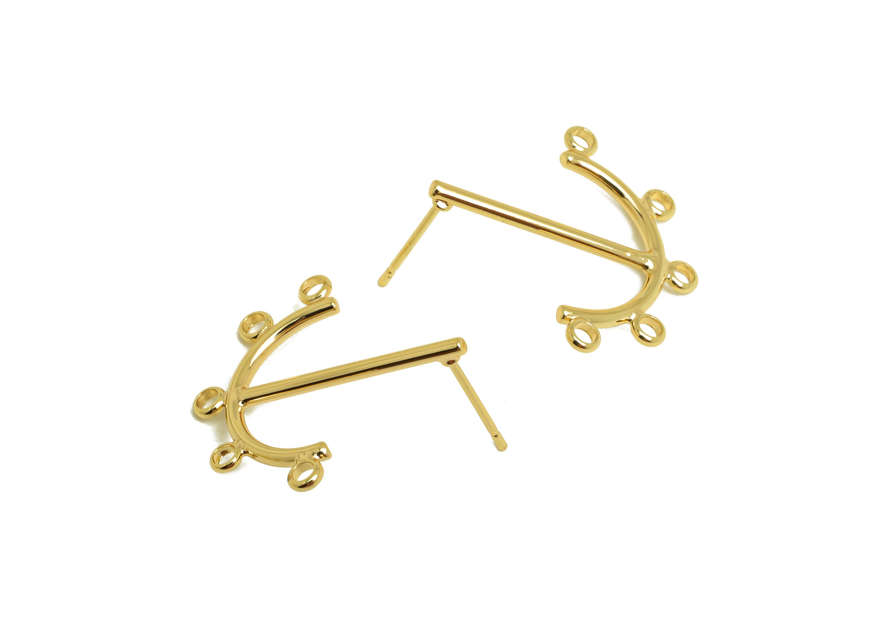 Brass Anchor Earring Stud - Brass Anchor Earring Post With Loop - Anchor Earring Post For Tassel - 18K Real Gold Plating - 24x23x1mm-RGP6790 - DOMEDBAZAAR