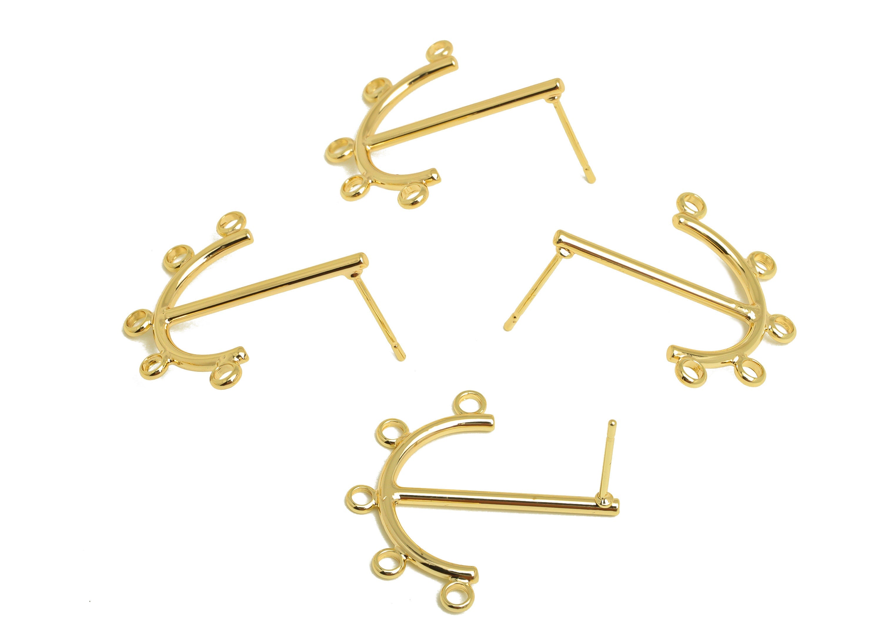 Brass Anchor Earring Stud - Brass Anchor Earring Post With Loop - Anchor Earring Post For Tassel - 18K Real Gold Plating - 24x23x1mm-RGP6790 - DOMEDBAZAAR