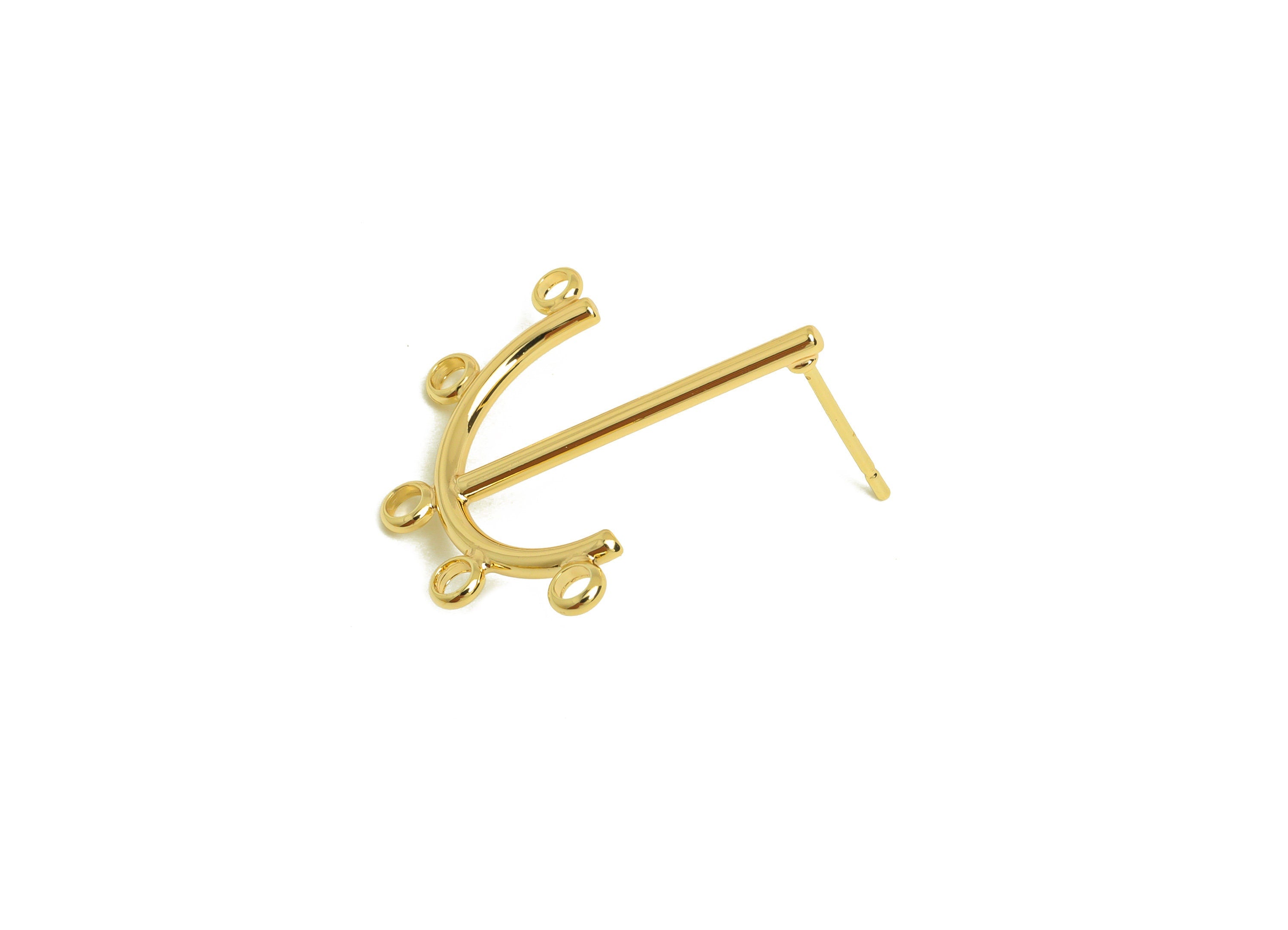 Brass Anchor Earring Stud - Brass Anchor Earring Post With Loop - Anchor Earring Post For Tassel - 18K Real Gold Plating - 24x23x1mm-RGP6790 - DOMEDBAZAAR