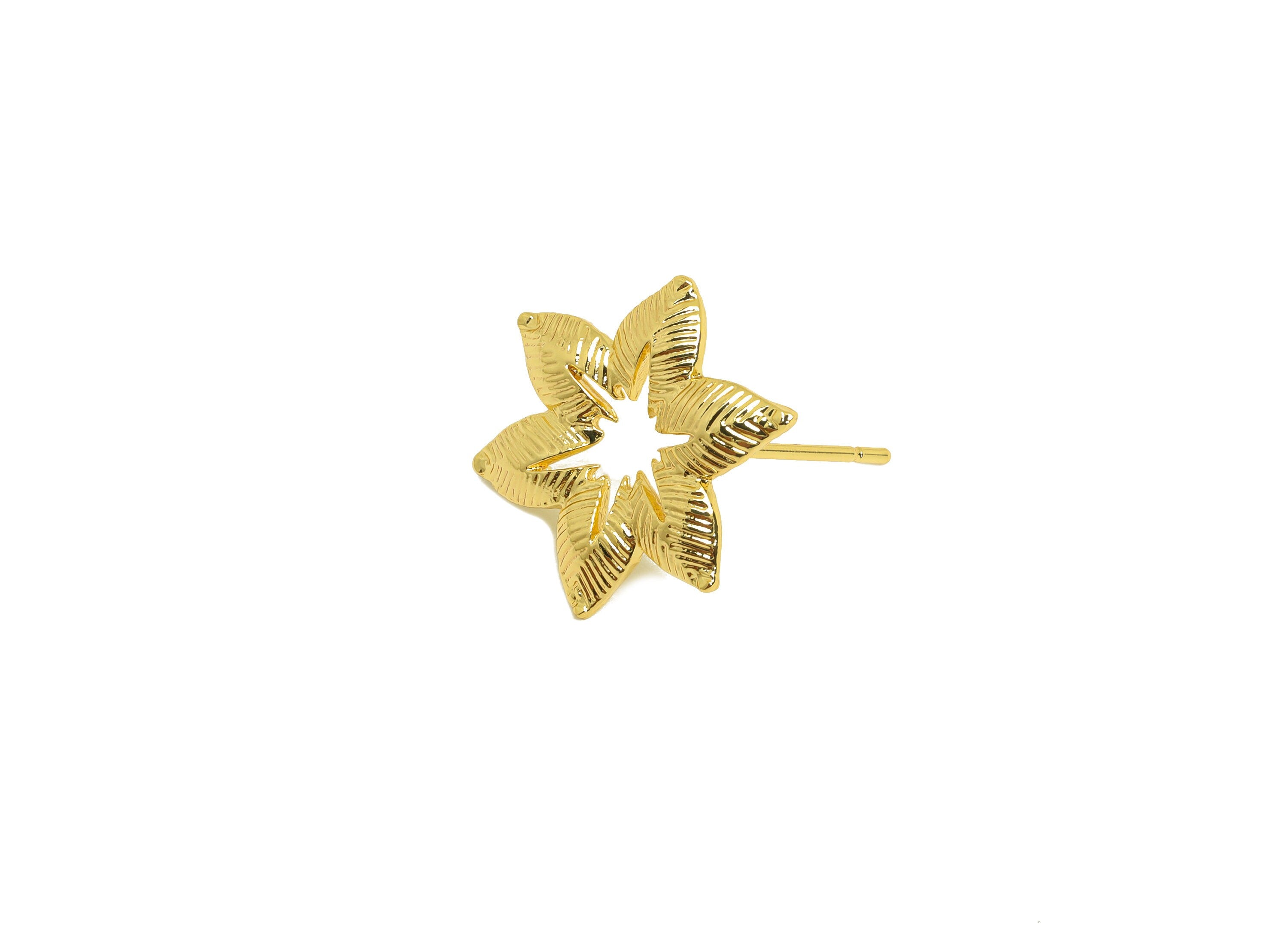 Brass Flower Earring Stud - Brass Textured Flower Earring Post - Brass Botanical Earring Post - 18K Real Gold Plating - 17x16x1mm - RGP6794 - DOMEDBAZAAR