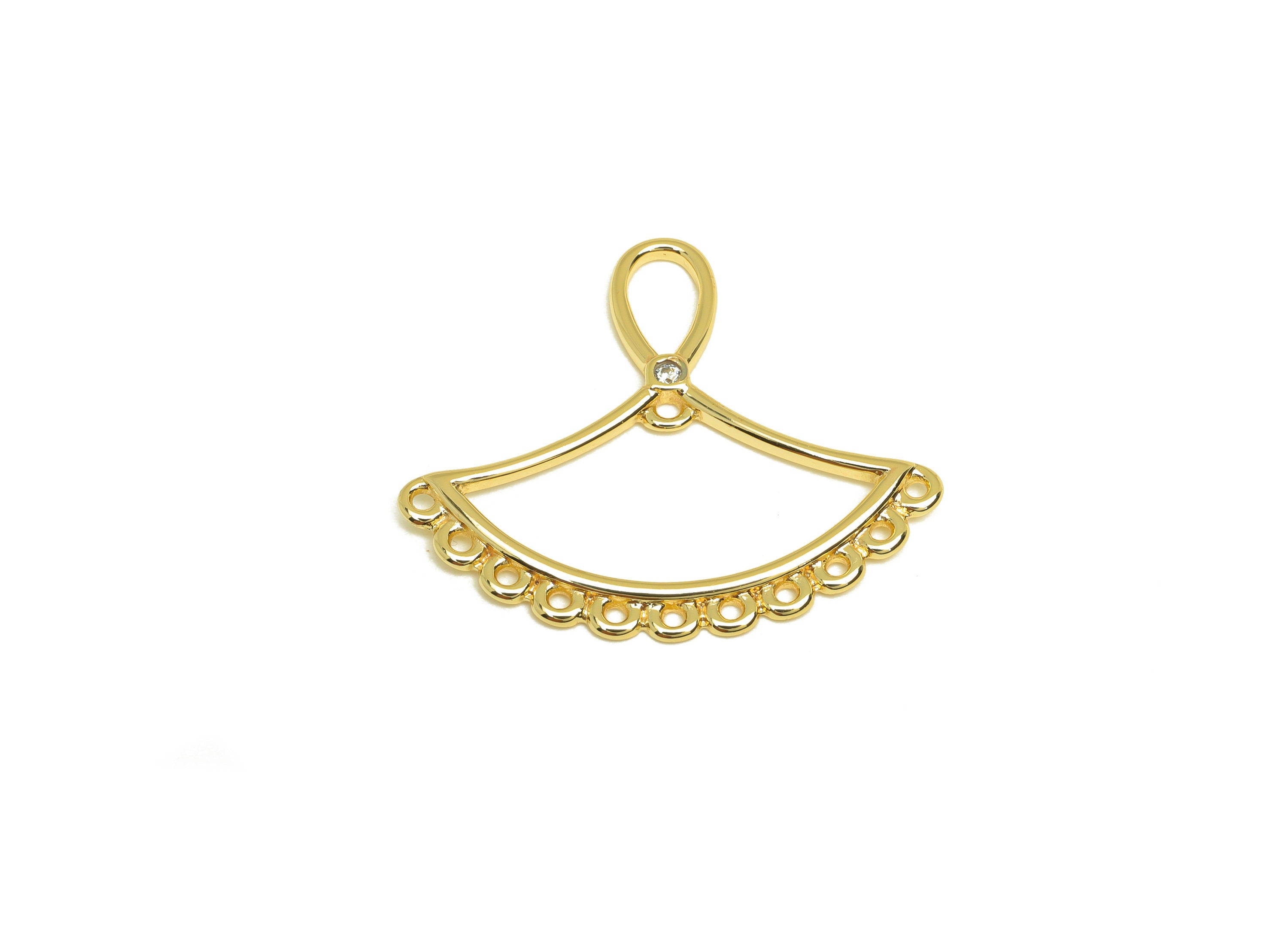 Brass Fan Earring Charm - Brass Teardrop Earring Charm For Tassel - Cubic Zircon Earring Charm - 18K Real Gold Plating - 24x28x1mm - RGP6779 - DOMEDBAZAAR