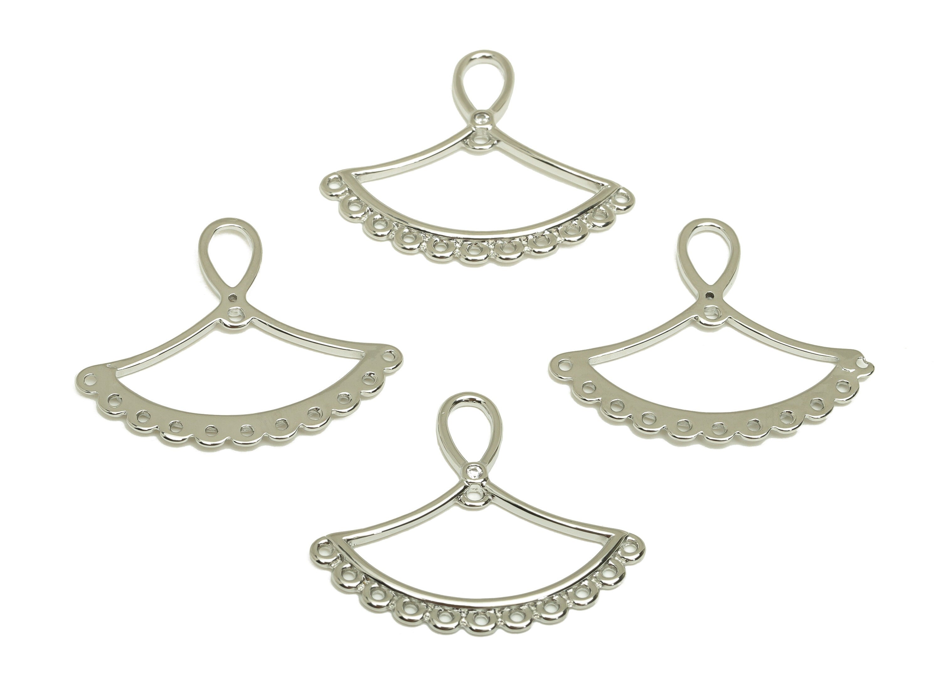 Brass Fan Earring Charm - Brass Teardrop Earring Charm For Tassel - Cubic Zircon Earring Charm - 18K Real White Plating - 24x28x1mm -RGP6778 - DOMEDBAZAAR