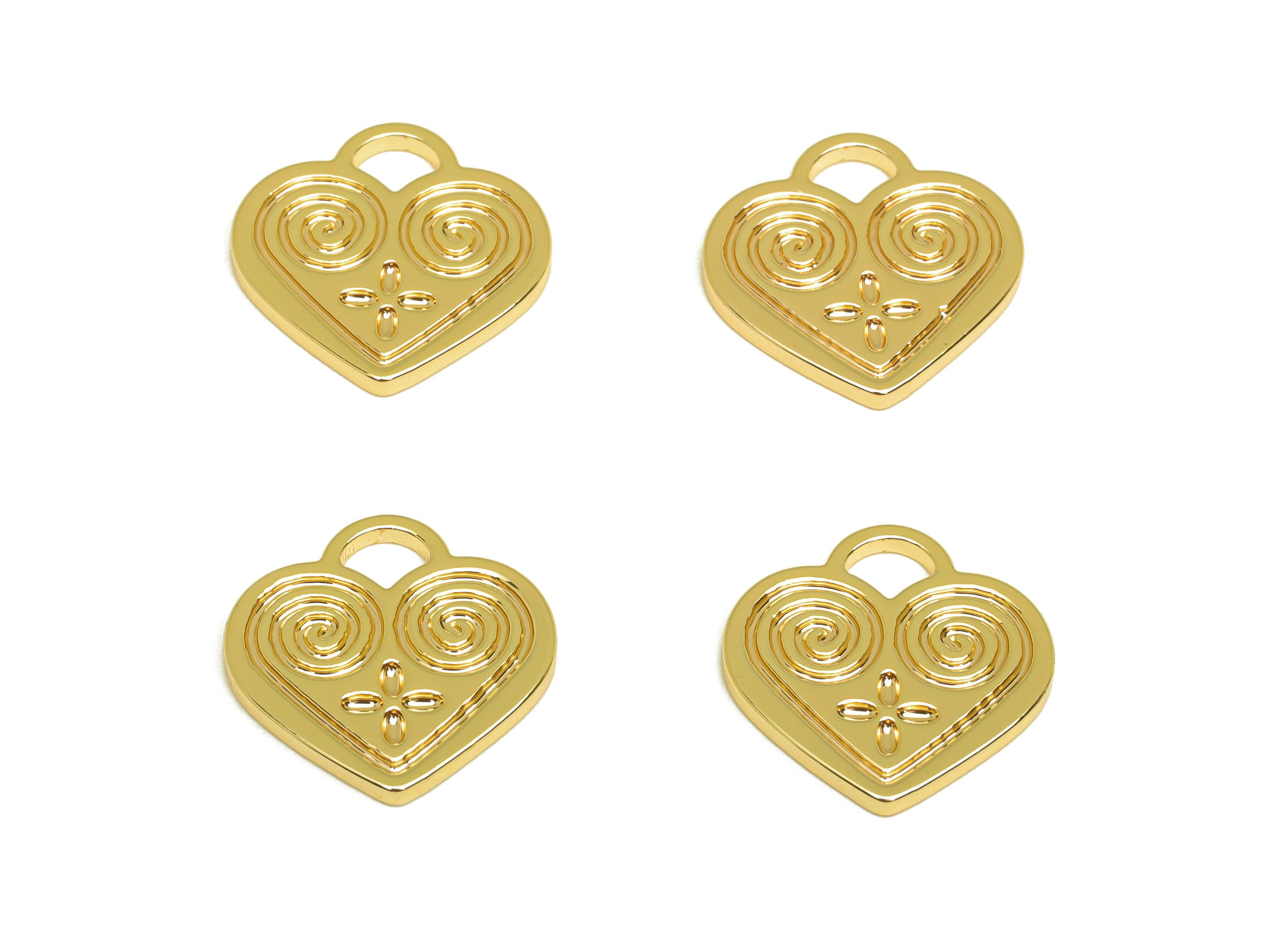 Brass Heart Earring Charm - Brass Pattern Earring Charm - Brass Snail Heart Pendant - 18K Real Gold Plating - 15x15x1.4mm - RGP6789 - DOMEDBAZAAR