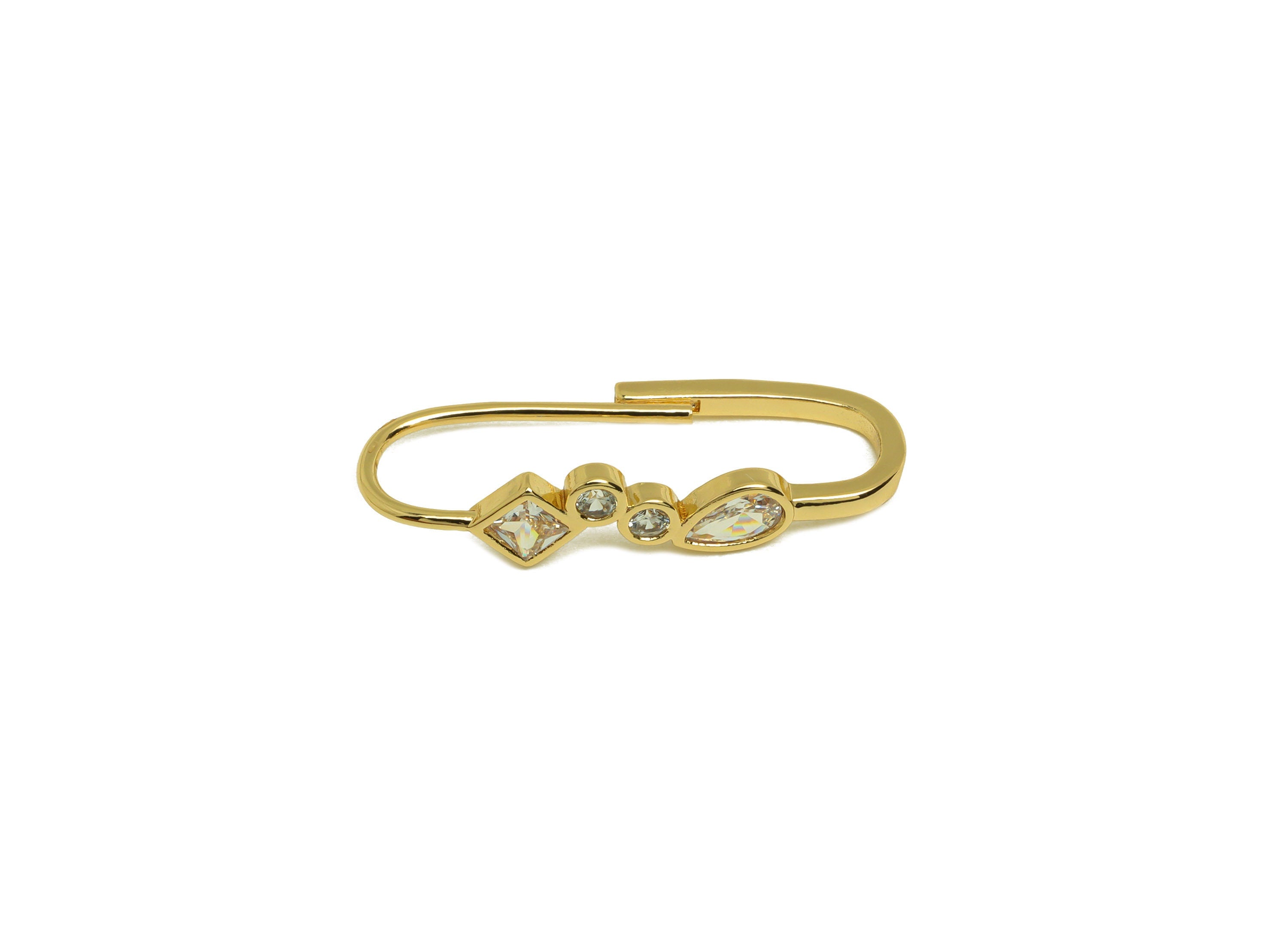 Brass CZ Teardrop Hoop Earring - Brass Round Zircon Clasp Hoop Earring - Geometry Clasp Hoop - 18K Real Gold Plating - 26x9x4.93mm - RGP6823 - DOMEDBAZAAR