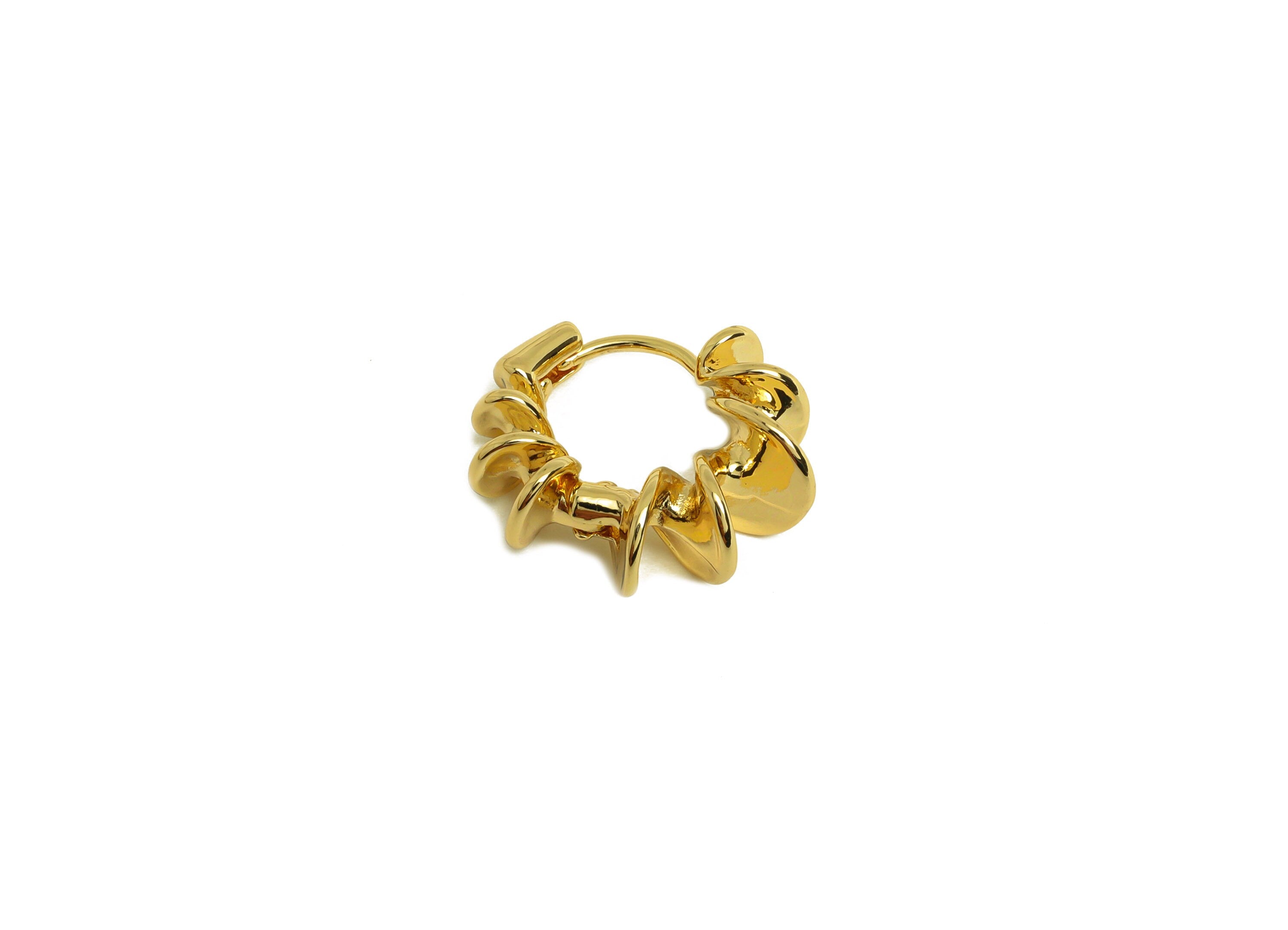 Brass Wavy Hoop Earring - Brass Curly Hoop Wire Earring Clasp - Twisted Huggie Hoop Earring - 18K Real Gold Plating - 18x15x0.88mm - RGP6829 - DOMEDBAZAAR