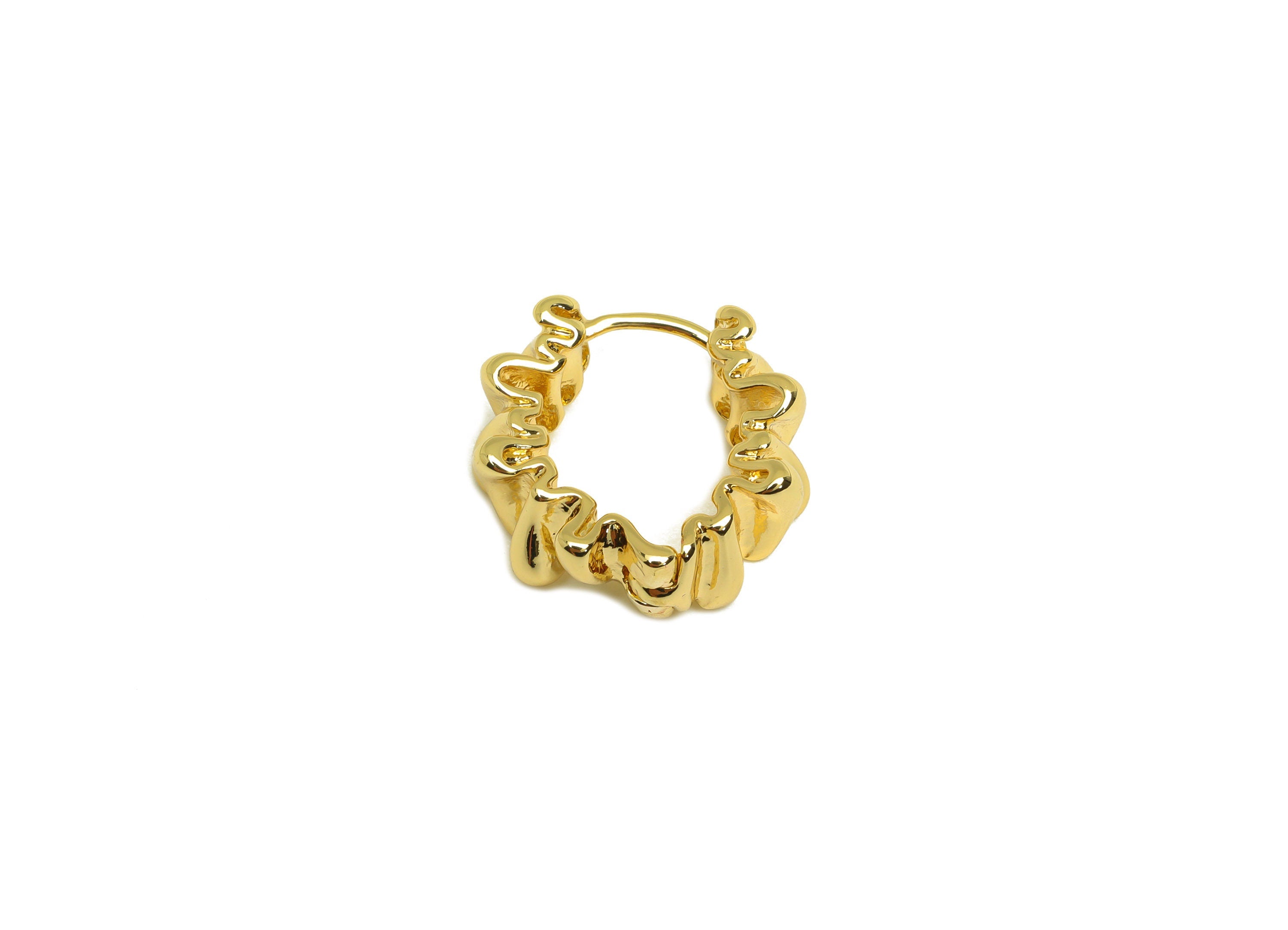 Brass Wrinkles Hoop Earring - Brass Wavy Hoop Wire Earring Clasp - Twisted Huggie Hoop Earring - 18K Real Gold Plating - 16x16x6mm - RGP6811 - DOMEDBAZAAR