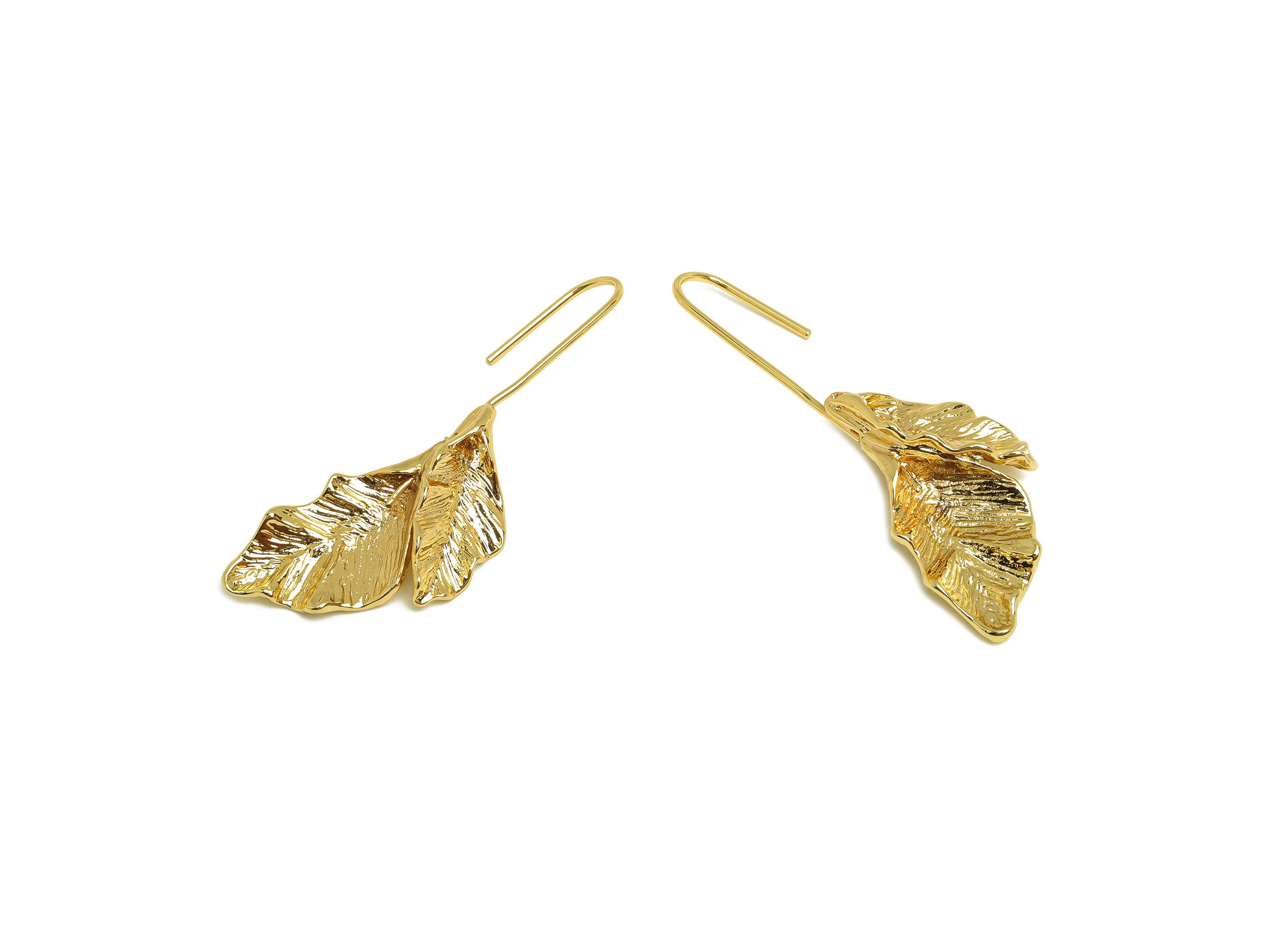 Brass Wire Leafs Earring - Brass Leaf Earring Wires For Peral - Brass Botanical Ear Hooks - 18K Real Gold Plating - 50x15x0.86mm - RGP6804 - DOMEDBAZAAR