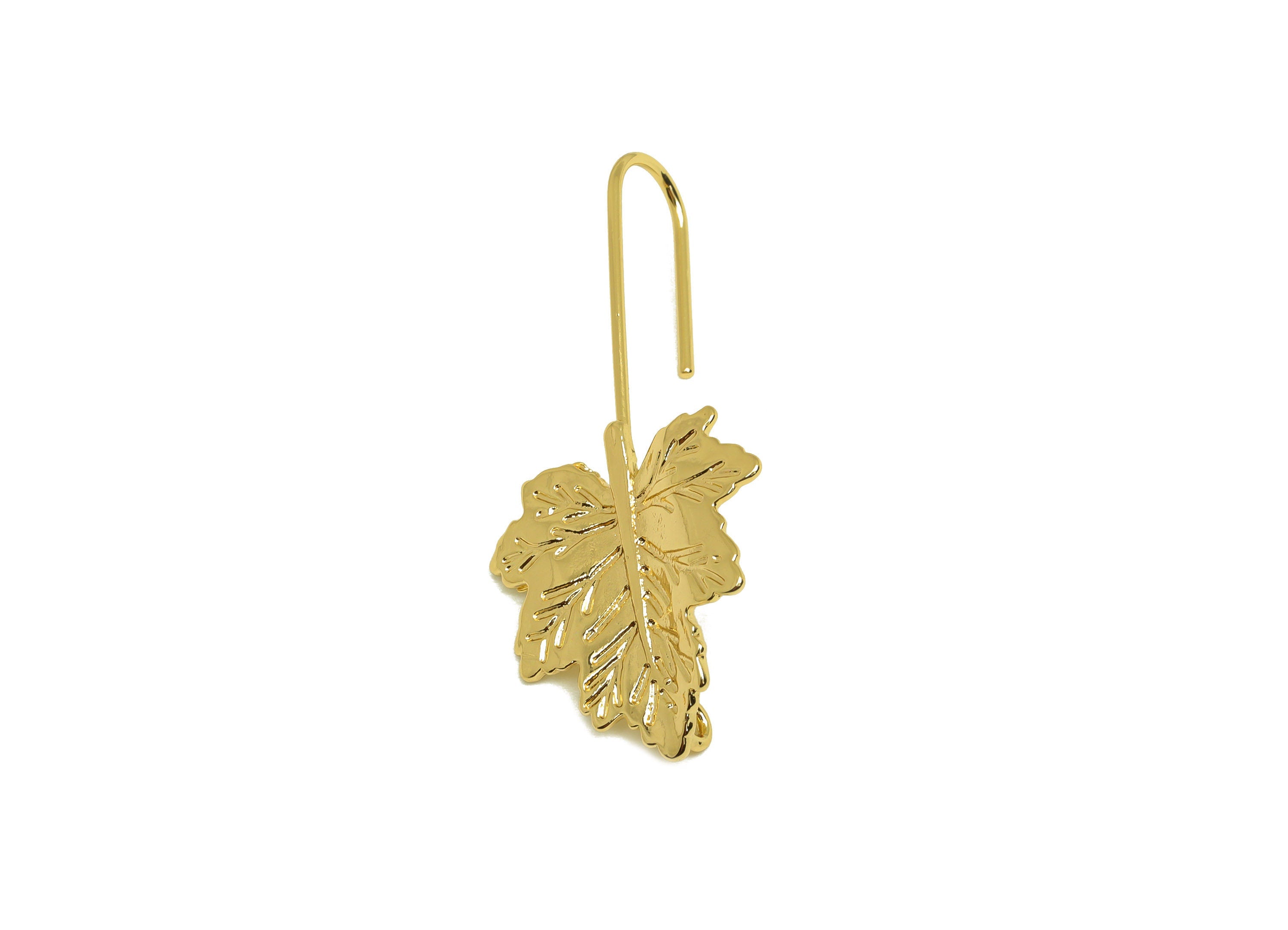 Brass Maple Leaf Earring - Brass Poplar Leaf Earring Wires - Brass Botanical Ear Hooks - 18K Real Gold Plating - 41x20.53x0.85mm - RGP6817 - DOMEDBAZAAR