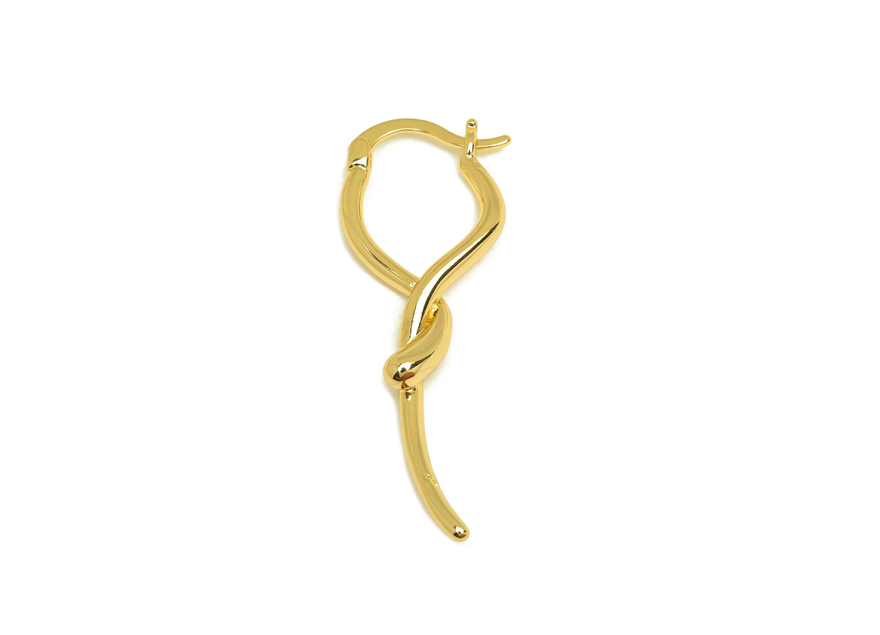 Brass Stick Hoop Earring - Brass Long Bar Hinged Lock Earring - Brass Twisted Hoop Earring - 18K Real Gold Plating - 43x14x1.93mm- RGP6825 - DOMEDBAZAAR