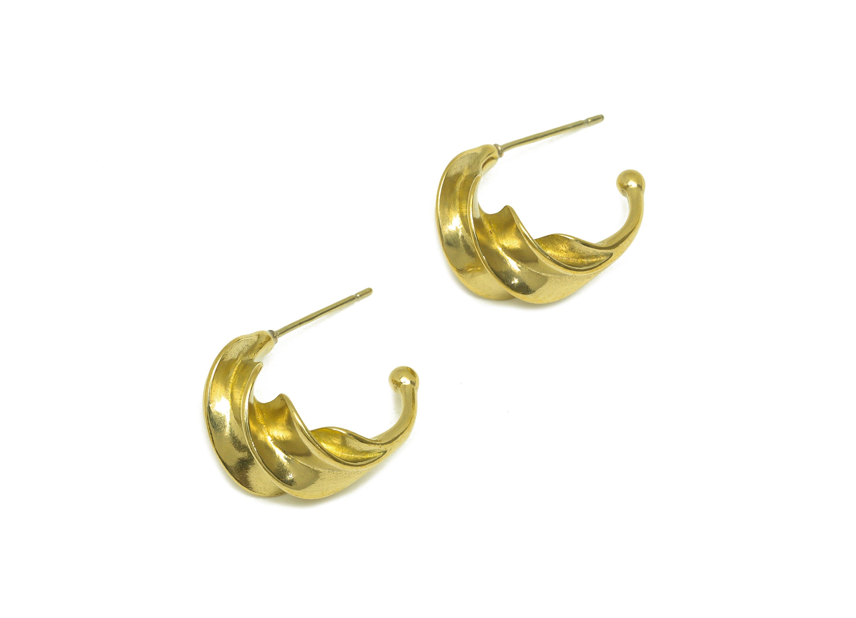 Brass Hoop C Earring Stud - Raw Brass Open Hoop Earring Post - Brass Textured Spiral Earring Stud - 925 Sivel Stud - 18x16.4x10mm - PP10575 - DOMEDBAZAAR