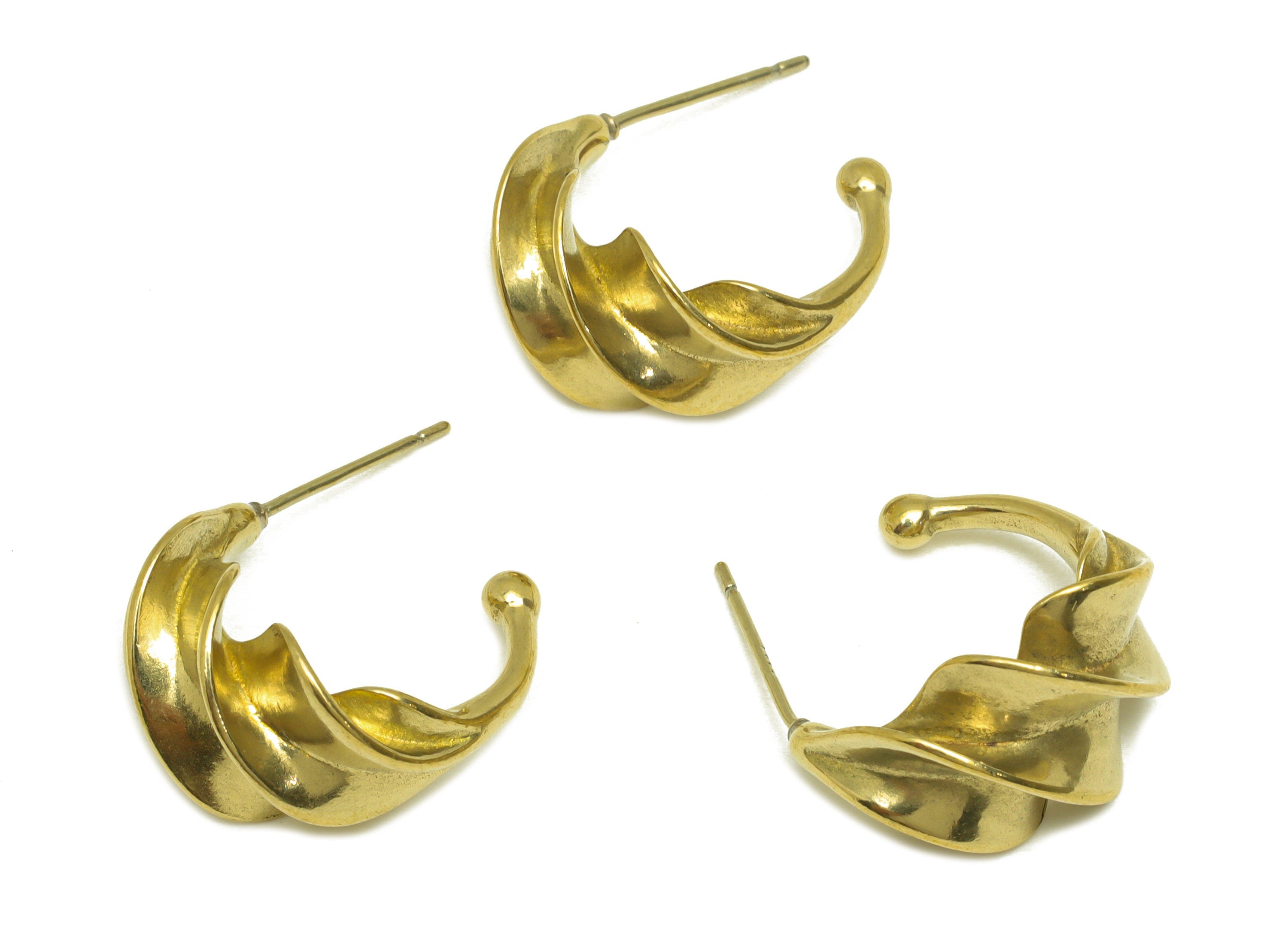 Brass Hoop C Earring Stud - Raw Brass Open Hoop Earring Post - Brass Textured Spiral Earring Stud - 925 Sivel Stud - 18x16.4x10mm - PP10575 - DOMEDBAZAAR