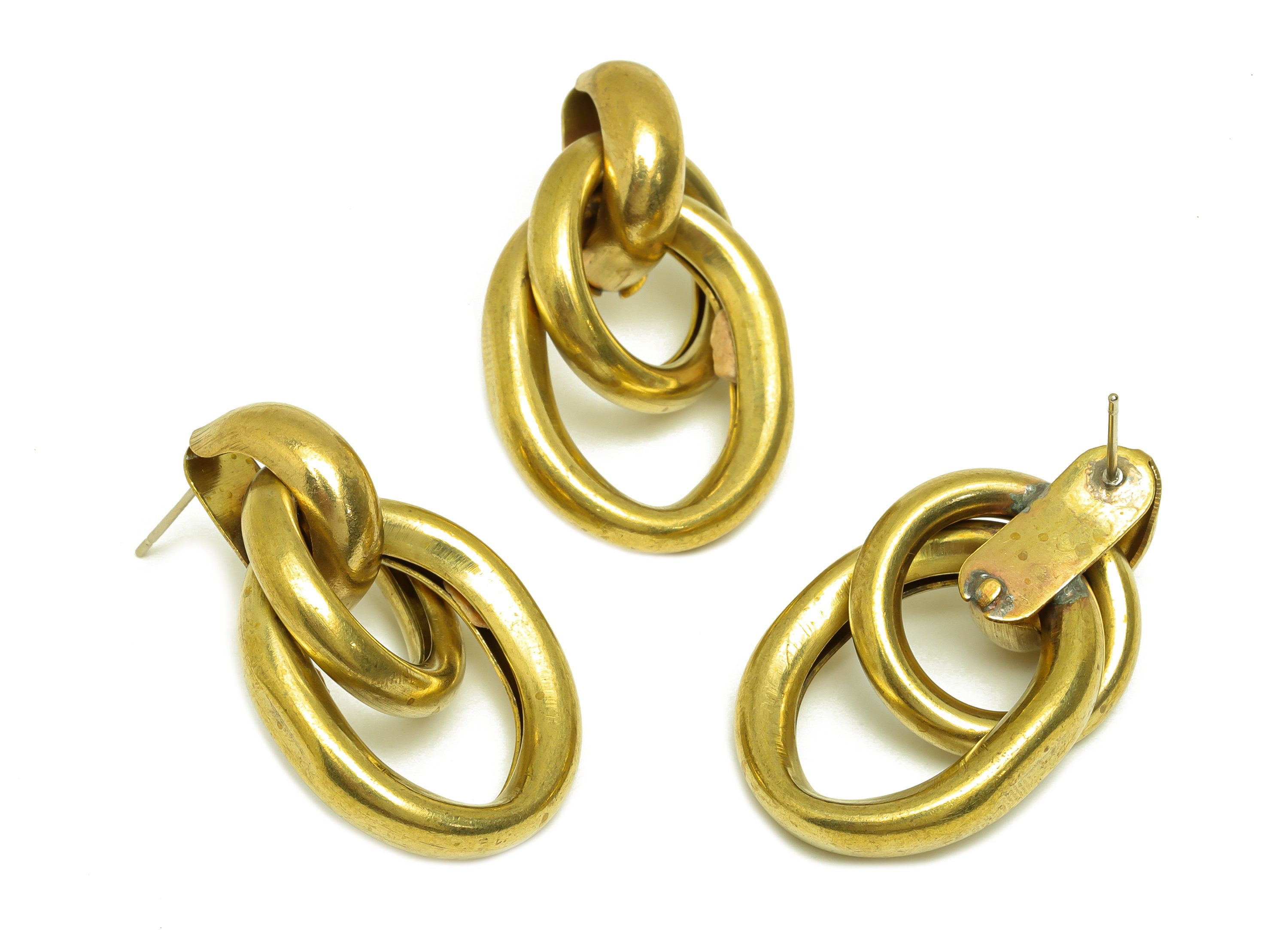 Brass Interlock Earring Stud - Raw Brass Thick Oval Earring Post - Brass Geometry Earring Stud- 925 Silver Post - 35x21x11mm - PP10584 - DOMEDBAZAAR