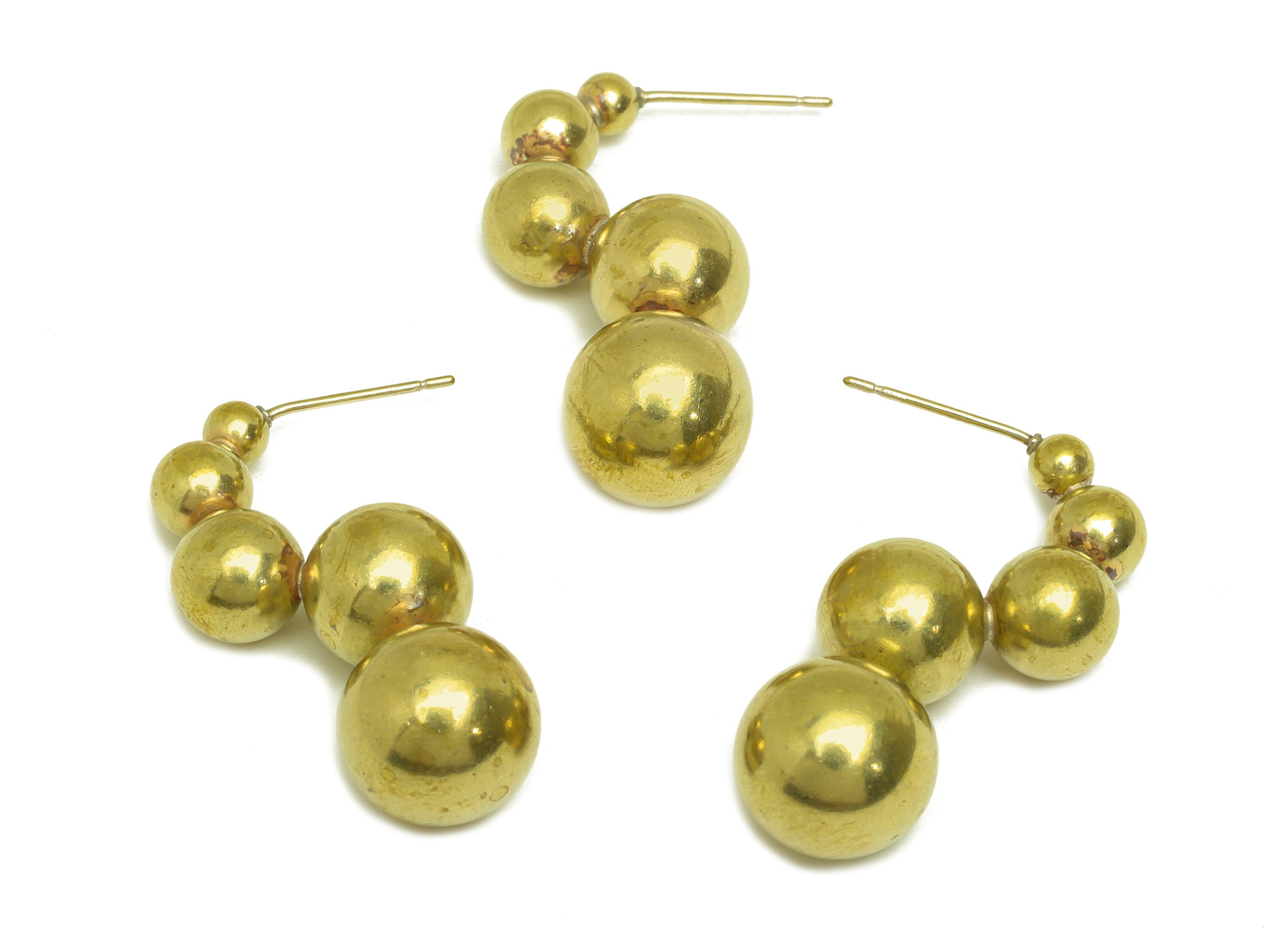 Brass Beaded Earring Stud - Raw Brass Gold Ball Earring Post - Brass Bead Stud Earring - Imitation Silver Stud - 33x14x11.6mm - PP10601 - DOMEDBAZAAR