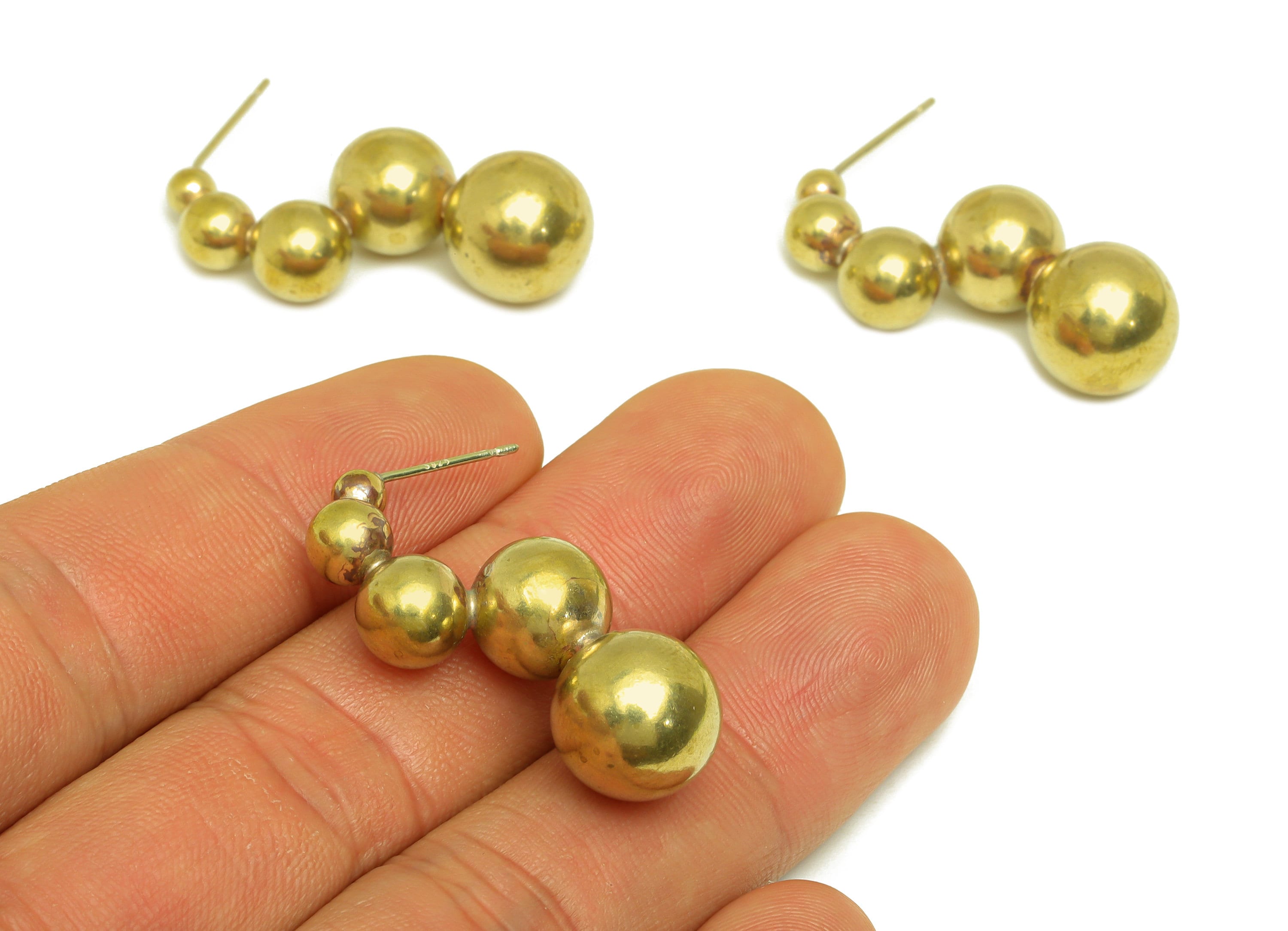 Brass Beaded Earring Stud - Raw Brass Gold Ball Earring Post - Brass Bead Stud Earring - Imitation Silver Stud - 33x14x11.6mm - PP10601 - DOMEDBAZAAR