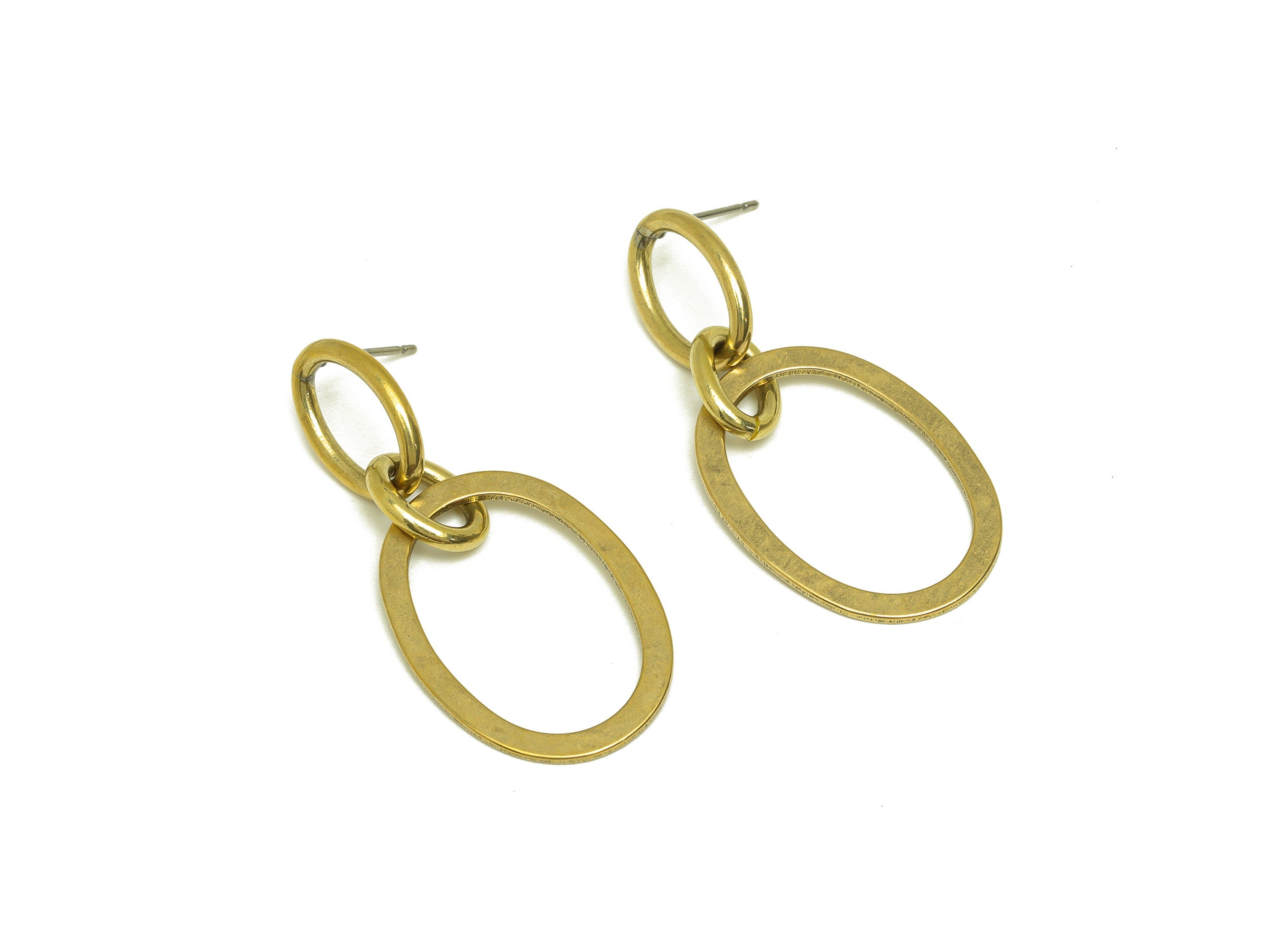 Brass Interlock Earring Stud - Raw Brass Heart Oval Earring Post - Brass Dangle Stud Earring - Interlock Post - 41x20x1mm - PP10618 - DOMEDBAZAAR