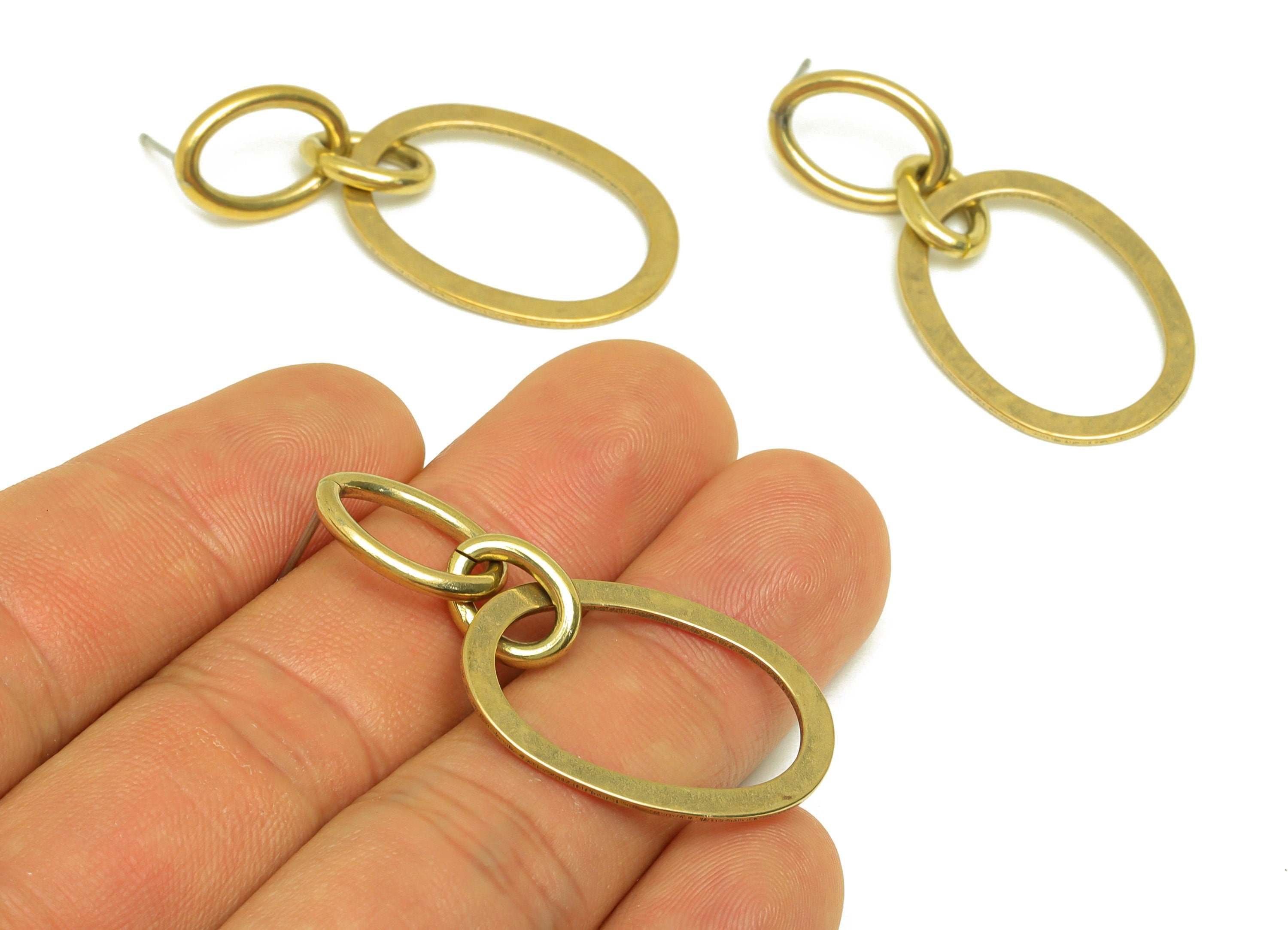 Brass Interlock Earring Stud - Raw Brass Heart Oval Earring Post - Brass Dangle Stud Earring - Interlock Post - 41x20x1mm - PP10618 - DOMEDBAZAAR