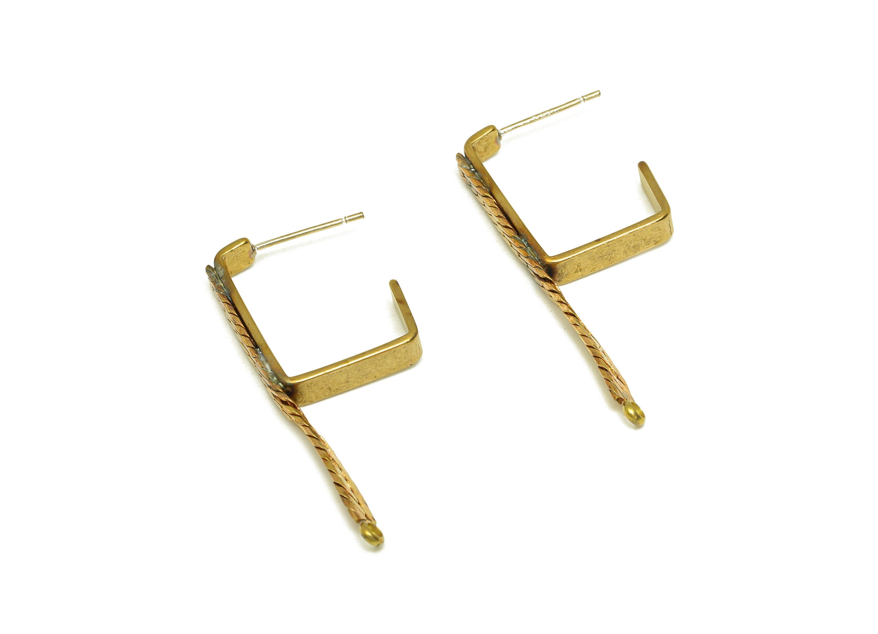 Brass Hoop Earring Stud - Raw Brass Snake Chian Hoop Earring Post - Dangle Square Hoop Stud Earring - Chain With Loop - 36.5x4x1mm - PP10581 - DOMEDBAZAAR