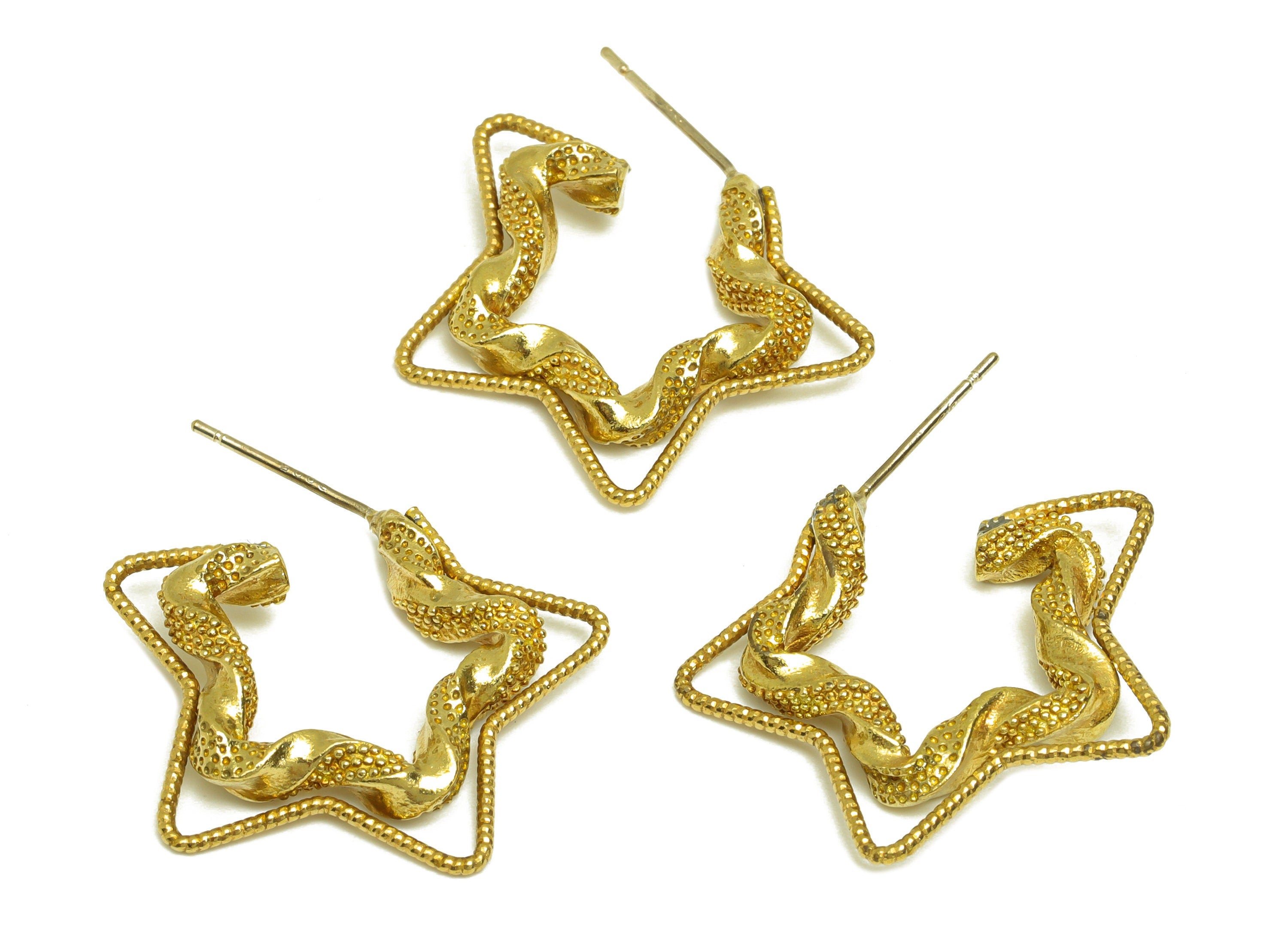 Brass Star Earring Stud - Raw Brass Textured Star Earring Post - Brass Double Star Earring Stud - Brass Open Star Post - 26x21x4mm - PP10604 - DOMEDBAZAAR