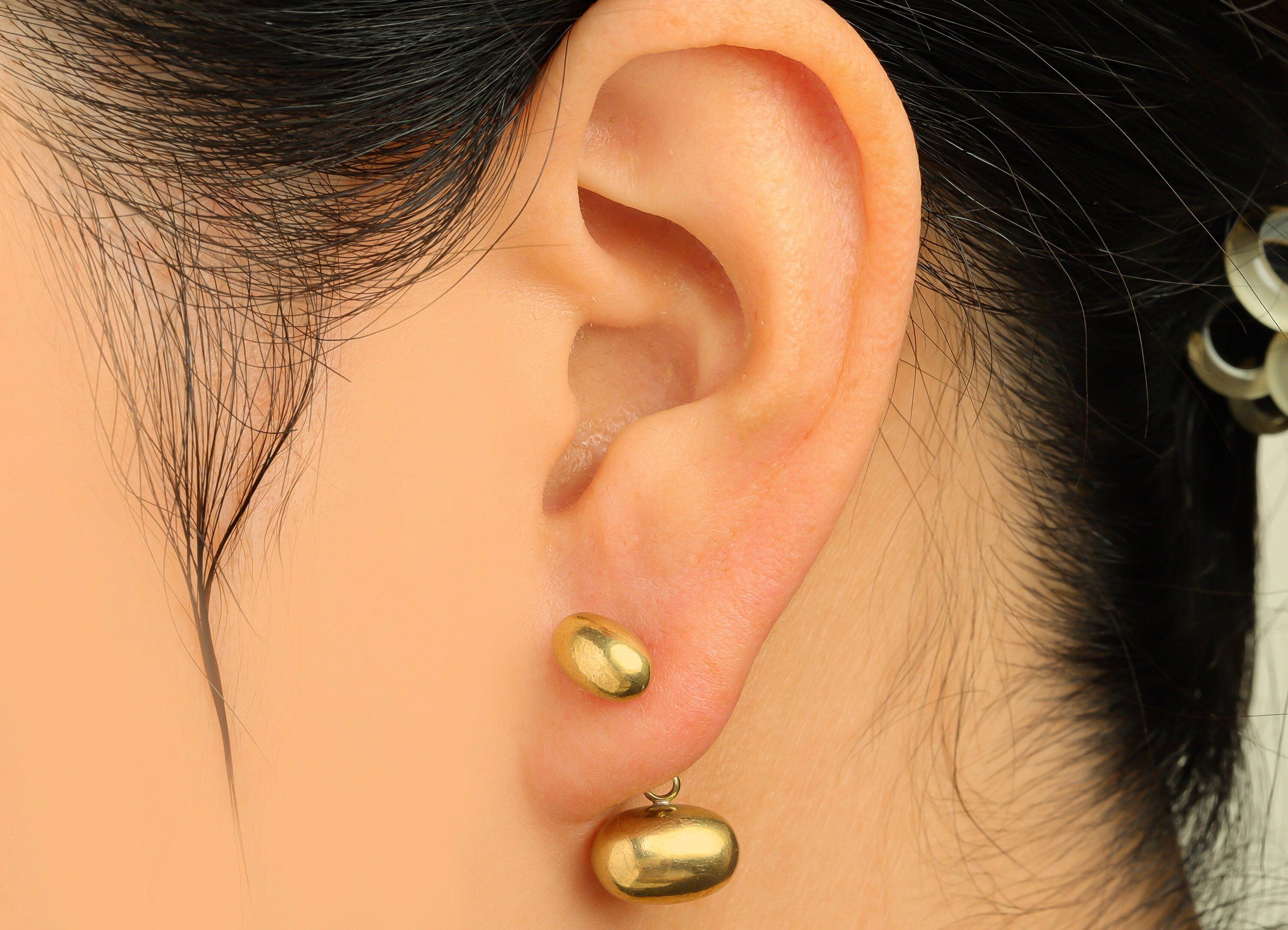 Brass Bead Earring Stud - Raw Brass Oval Bead Earring Post - Brass Dangle Bead Earring Stud - 925 Silver Stud - 22x11.5x7.8mm - PP10603 - DOMEDBAZAAR