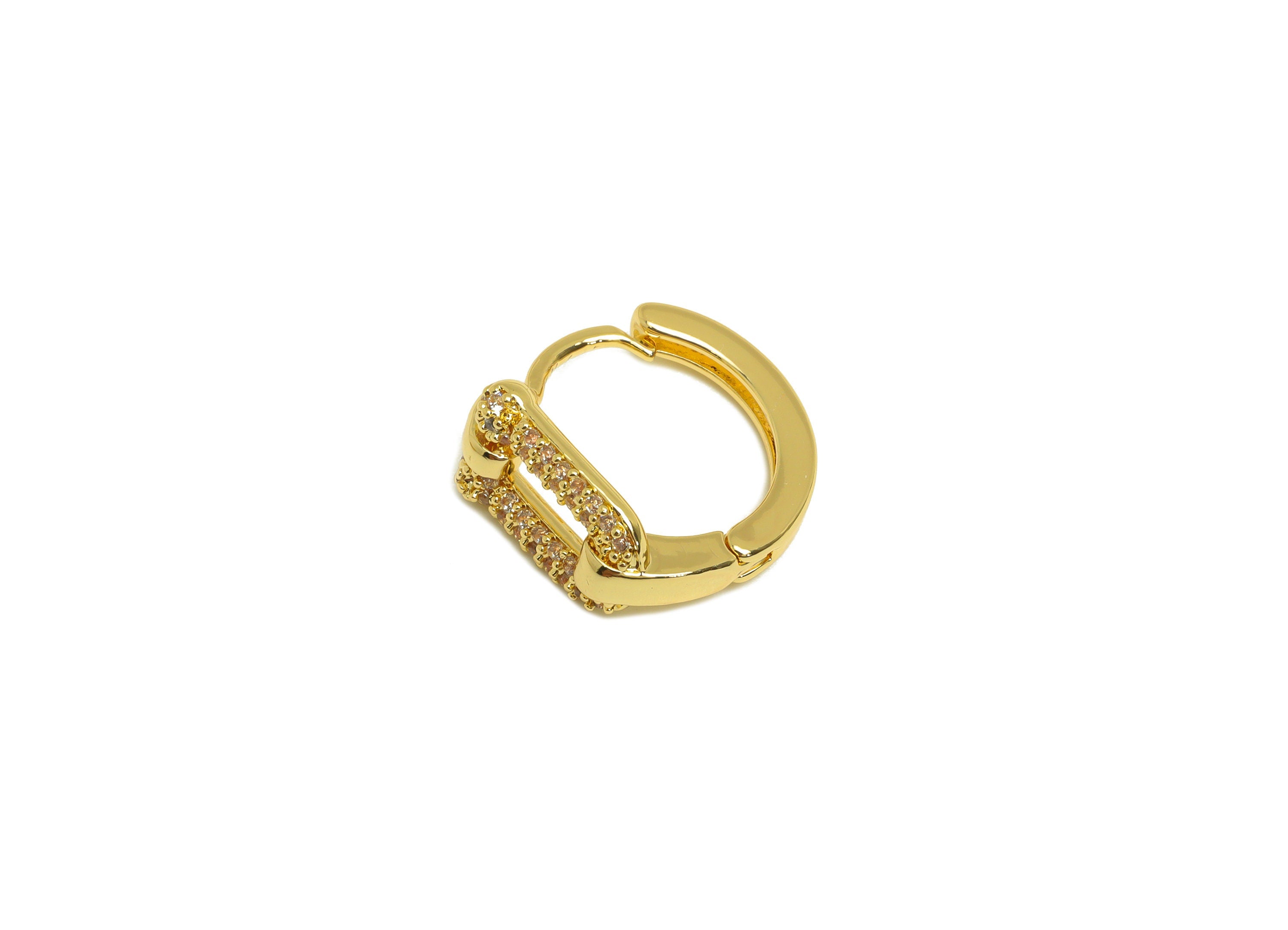 Brass CZ U Earring - Brass Geometry Hoop Earring Clasp - Brass Cubic Zircon Huggie Hoop Earring - 18K Real Gold Plating - 15x15x7mm -RGP6948 - DOMEDBAZAAR