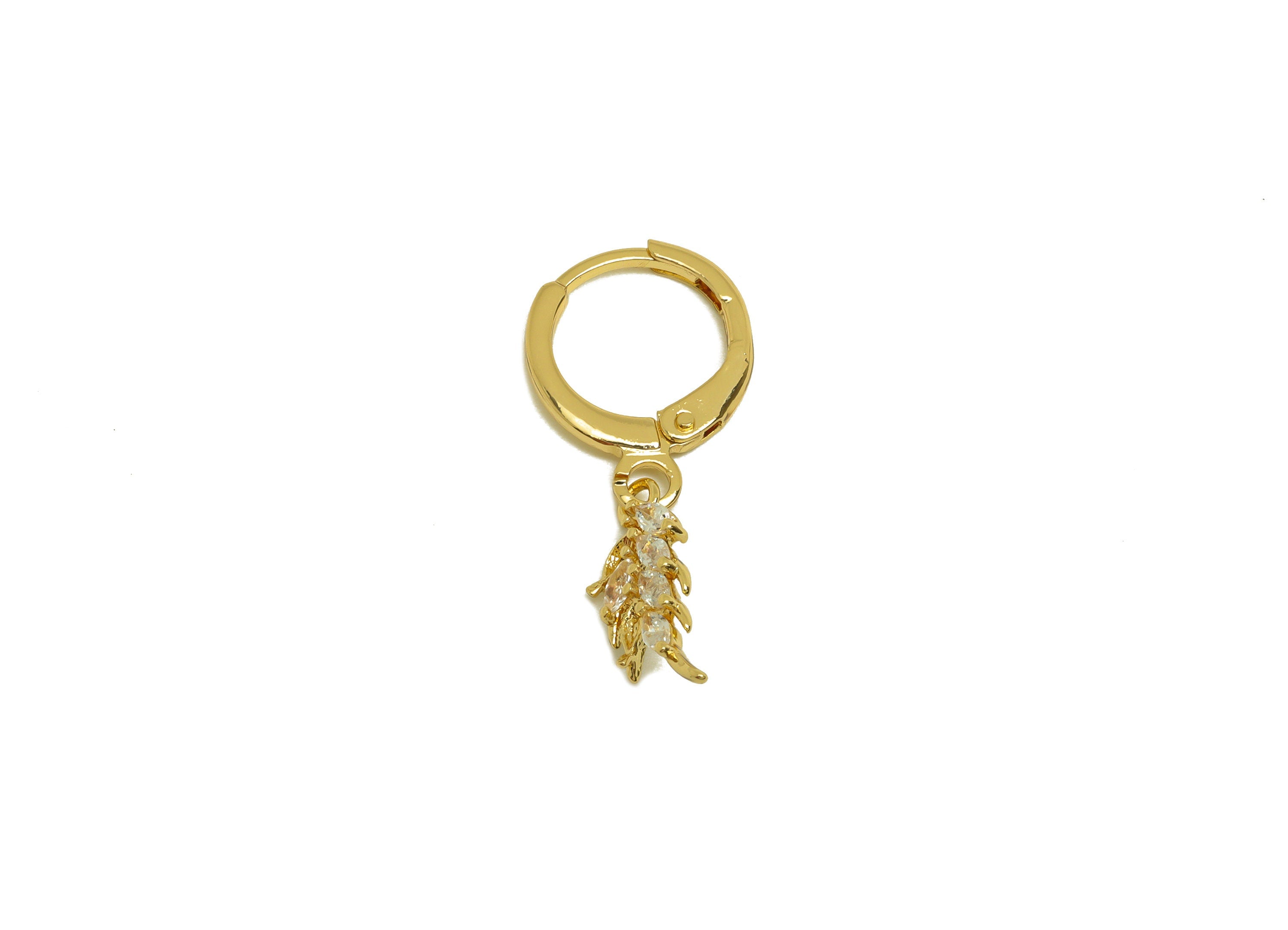 Brass CZ Leaf Hoop Earring - Brass Marquise Lever Back Earring Hoop - Cubic Zircon Hoop Earring - 18K Real Gold Plating - 26x11x1mm -RGP6966 - DOMEDBAZAAR