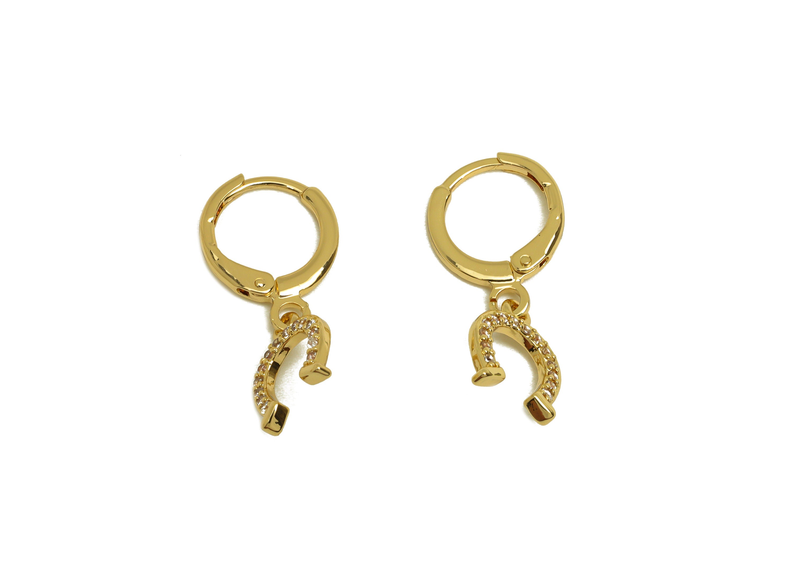 Brass Hoop Earring - Brass Horseshoe Lever Back Earring Hoop - Magnet Zircon Hoop Earring - 18K Real Gold Plating - 23x11.66x1.6mm -RGP6926 - DOMEDBAZAAR