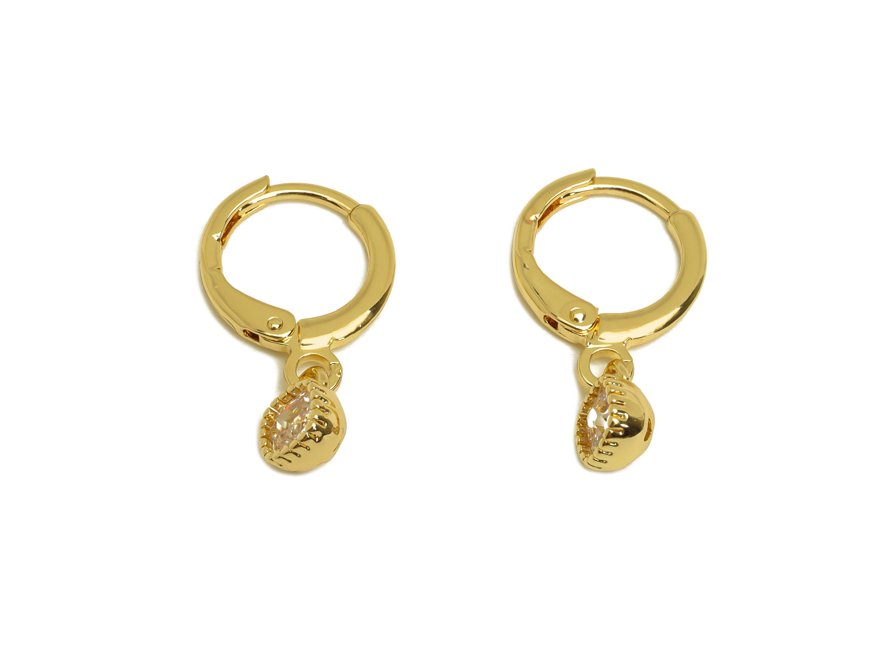 Brass CZ Hoop Earring - Brass Geometry Lever Back Earring Hoop - Zircon Hoop Earring - 18K Real Gold Plating - 20.96x11.48x1.7mm - RGP6942 - DOMEDBAZAAR