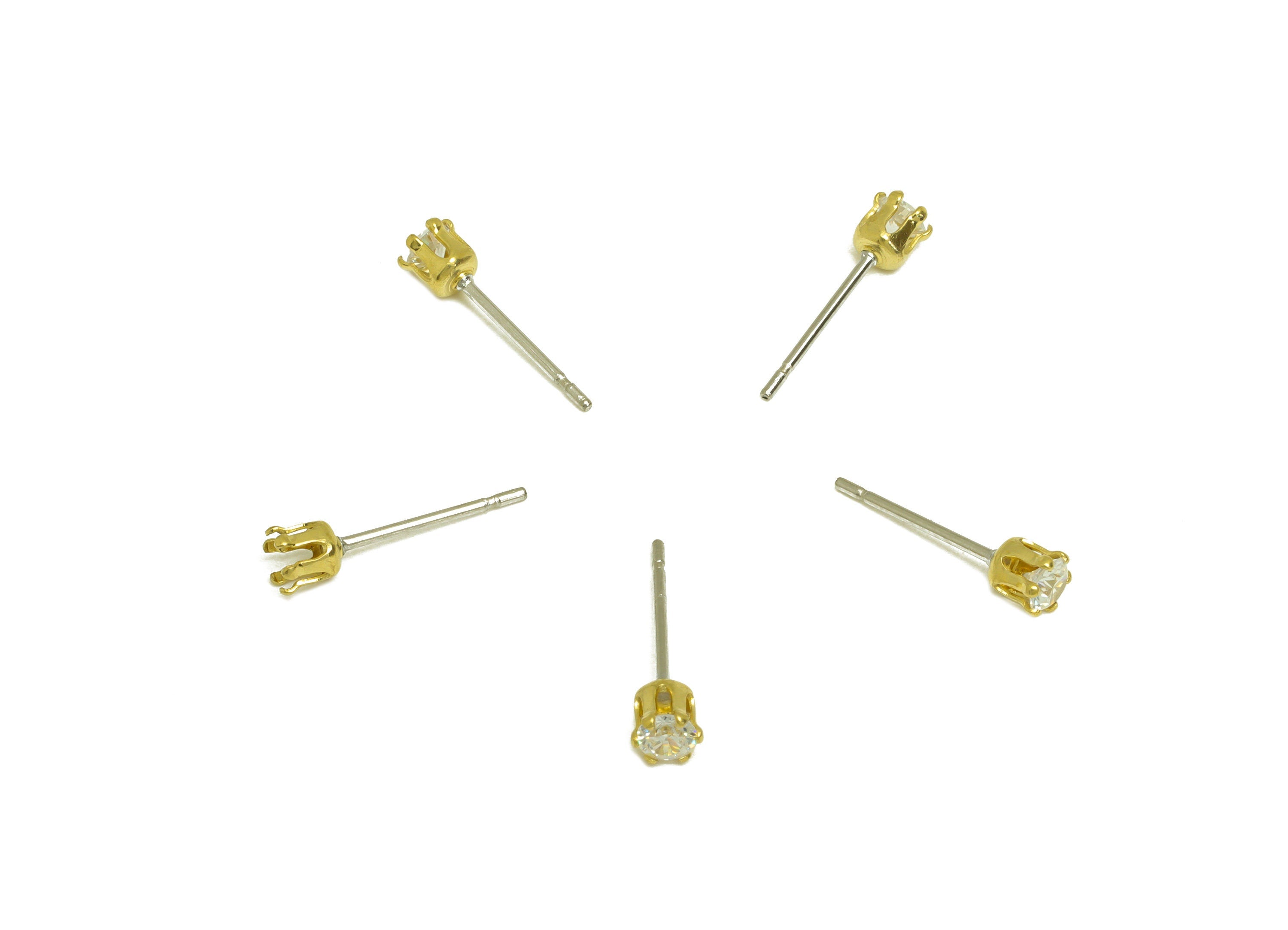 3mm Brass CZ Earring Stud - Raw Brass Mini Round Zircon Earring Post - Brass Cubic Zircon Earring Stud - Brass CZ Post - 3x3x3mm - PP10539 - DOMEDBAZAAR