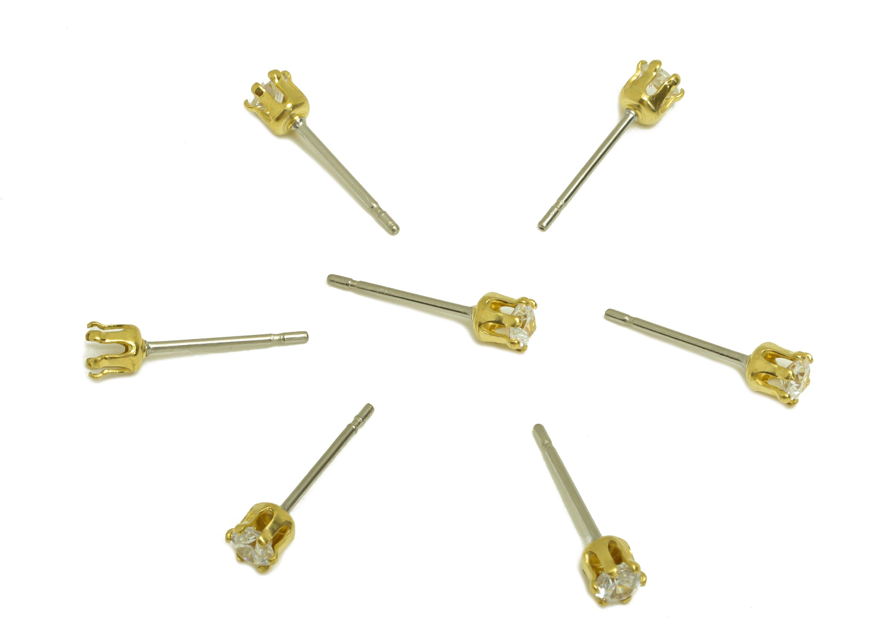 3mm Brass CZ Earring Stud - Raw Brass Mini Round Zircon Earring Post - Brass Cubic Zircon Earring Stud - Brass CZ Post - 3x3x3mm - PP10539 - DOMEDBAZAAR