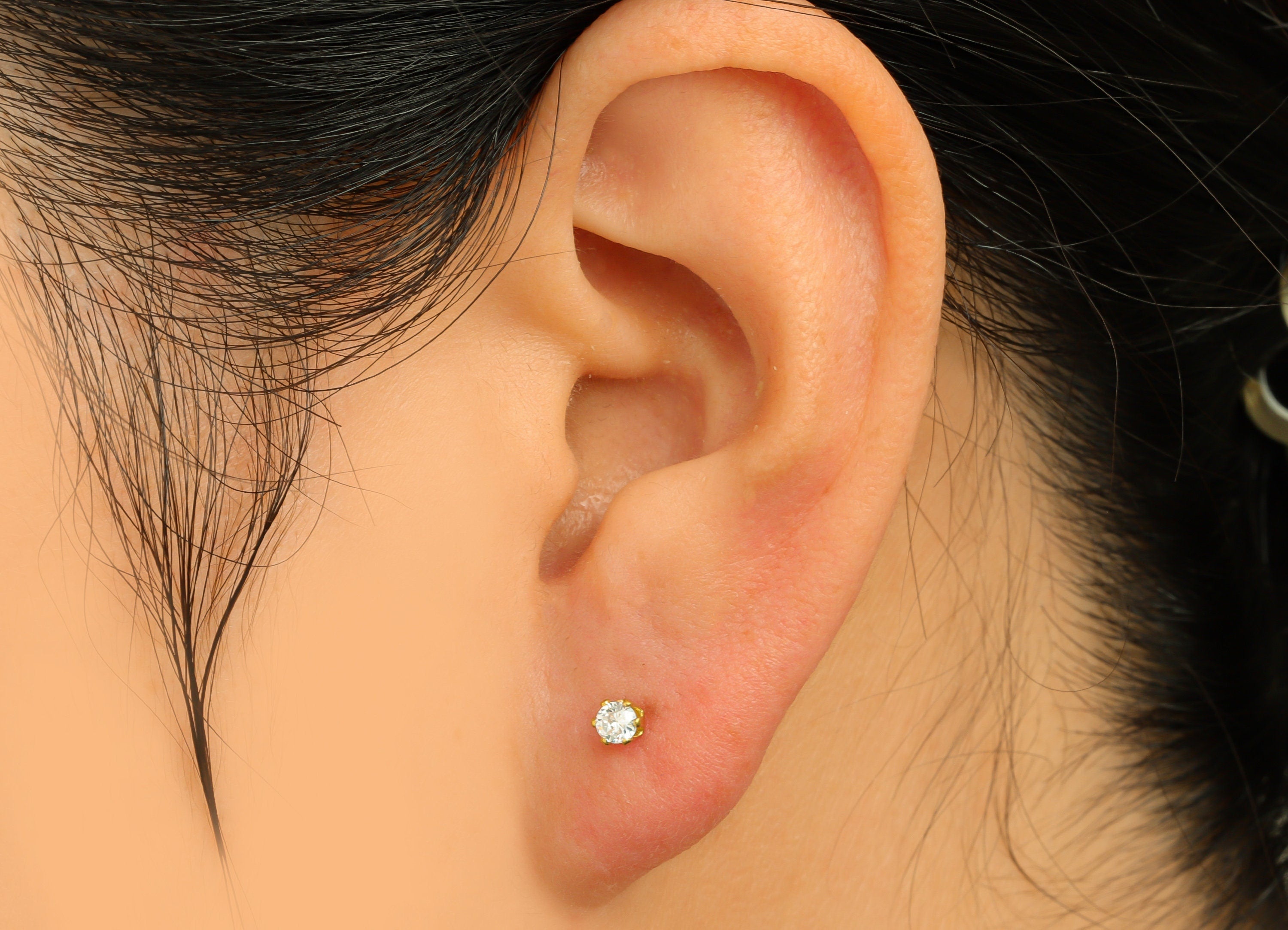 3mm Brass CZ Earring Stud - Raw Brass Mini Round Zircon Earring Post - Brass Cubic Zircon Earring Stud - Brass CZ Post - 3x3x3mm - PP10539 - DOMEDBAZAAR