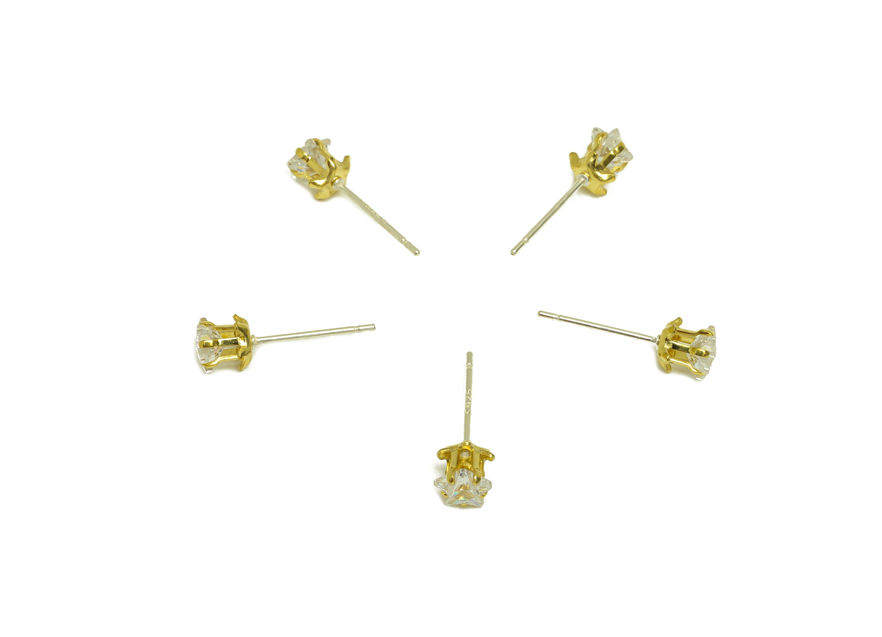 Brass CZ Earring Stud - Raw Brass Star Zircon Earring Post - Brass Cubic Zircon Earring Stud - Flower CZ Post - 5x5x5.3mm - PP10541 - DOMEDBAZAAR