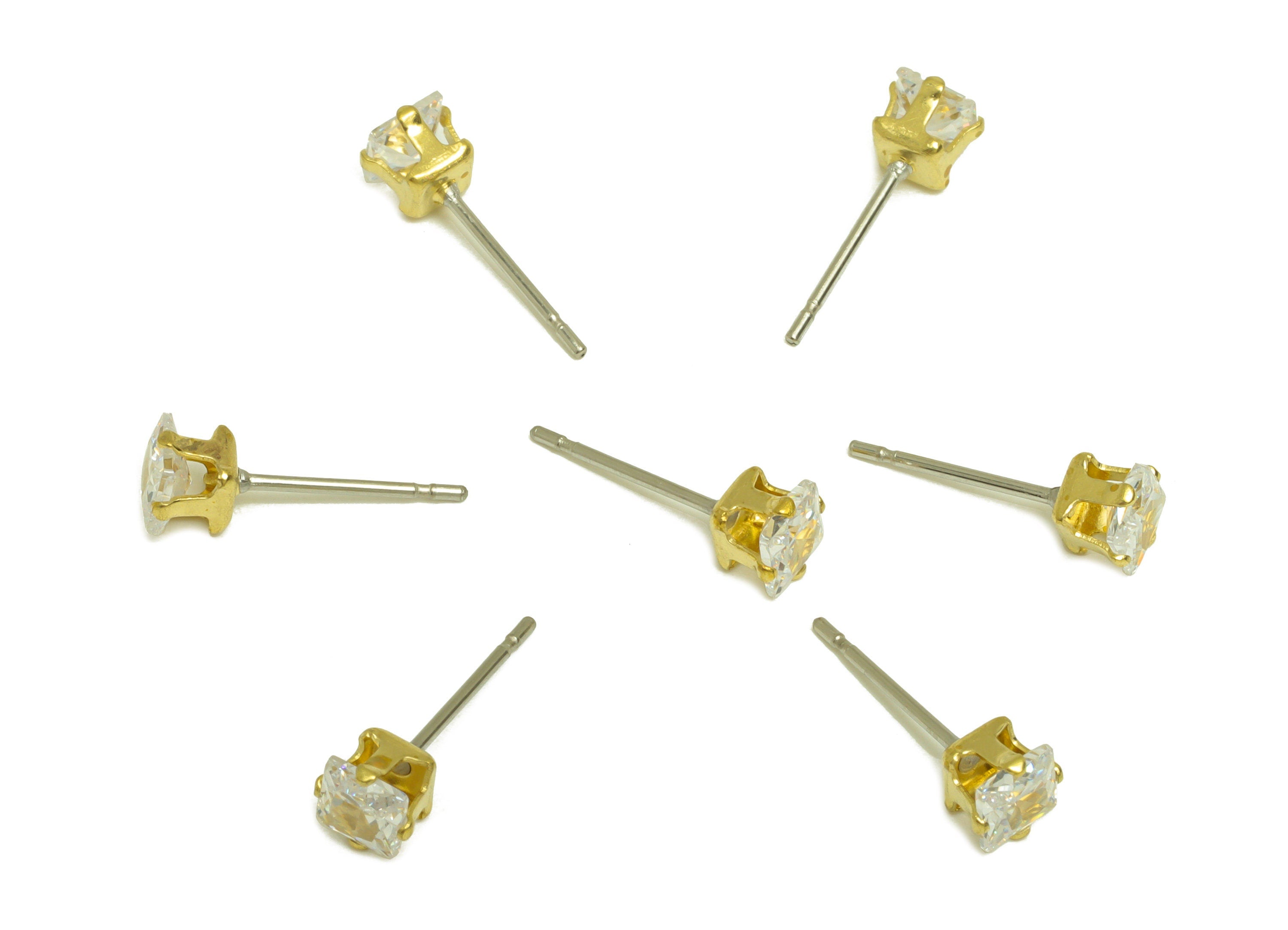 Brass CZ Earring Stud - Raw Brass Square Zircon Earring Post - Brass Cubic Zircon Earring Stud - Geometry CZ Post - 5x4x4mm - PP10532-4 - DOMEDBAZAAR