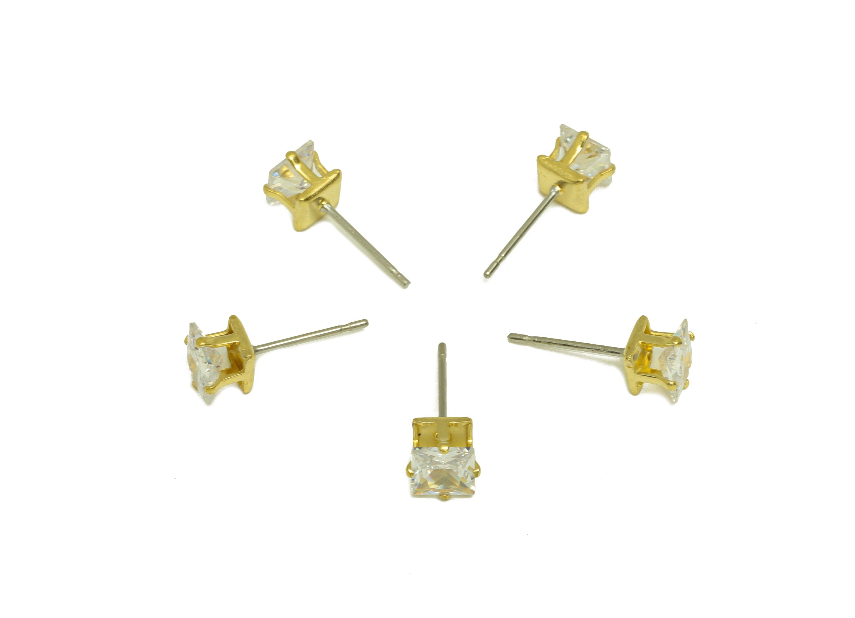 Brass CZ Earring Stud - Raw Brass Square Zircon Earring Post - Brass Cubic Zircon Earring Stud - Geometry CZ Post - 5x5x5mm - PP10532-5 - DOMEDBAZAAR