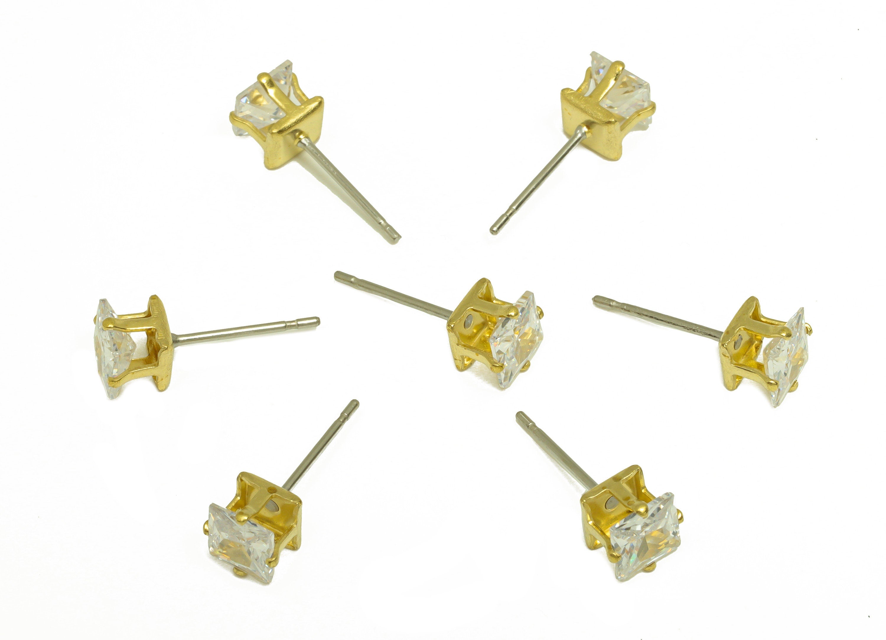 Brass CZ Earring Stud - Raw Brass Square Zircon Earring Post - Brass Cubic Zircon Earring Stud - Geometry CZ Post - 5x5x5mm - PP10532-5 - DOMEDBAZAAR