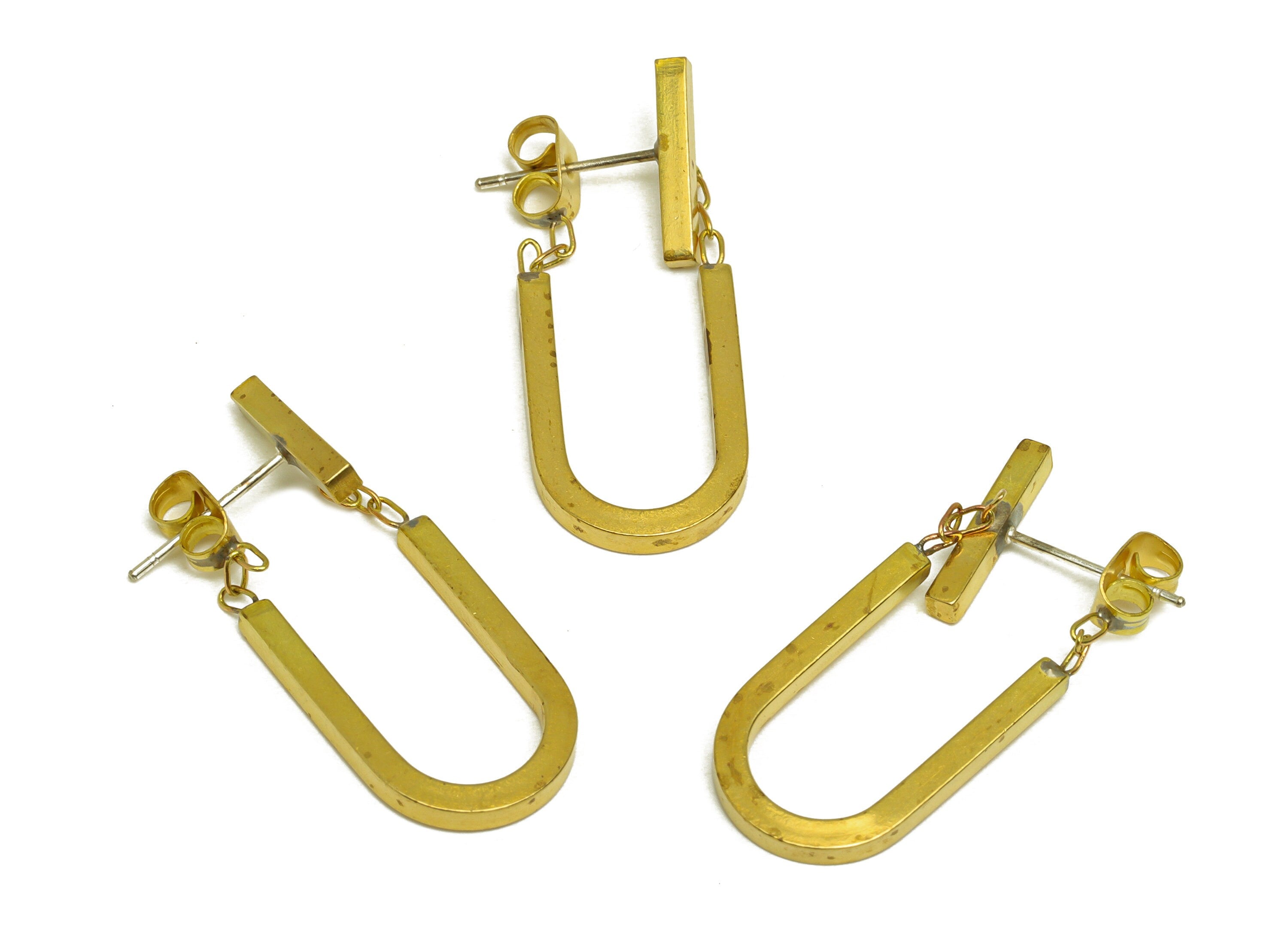 Brass Hoop Earring Stud - Raw Brass Hoop Stick Earring Post - Brass U Chian Earring Stud - Brass Dangle Post - 30x13x2mm - PP10596 - DOMEDBAZAAR