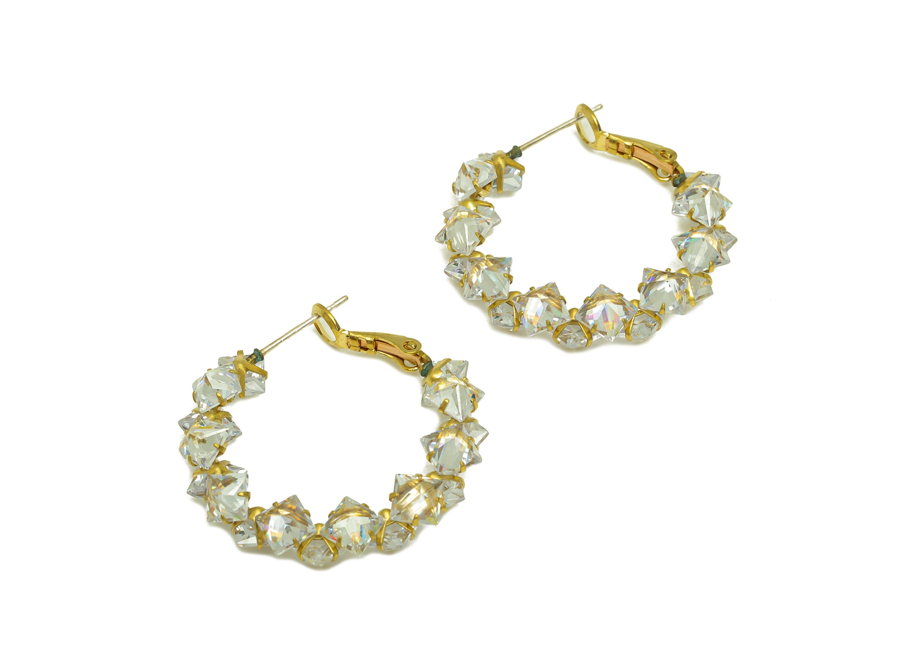 Brass CZ Hoop Earring - Raw Brass Clasp Faceted Zircon Earring - Brass Hoop Clasp Earring - Cubic Zircon Clasp - 34x31x4.3mm - PP10564 - DOMEDBAZAAR