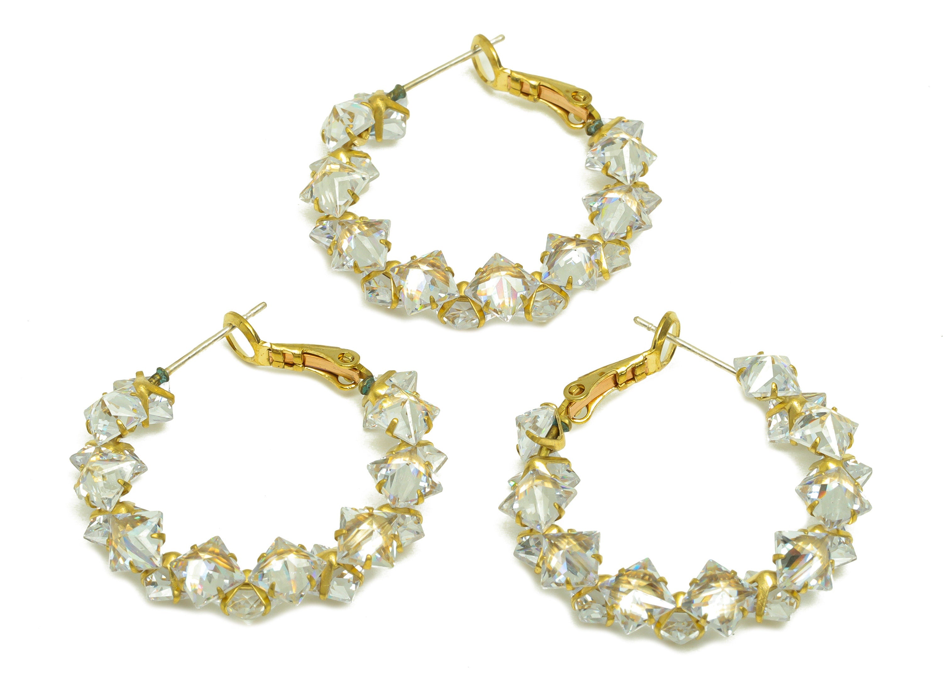 Brass CZ Hoop Earring - Raw Brass Clasp Faceted Zircon Earring - Brass Hoop Clasp Earring - Cubic Zircon Clasp - 34x31x4.3mm - PP10564 - DOMEDBAZAAR