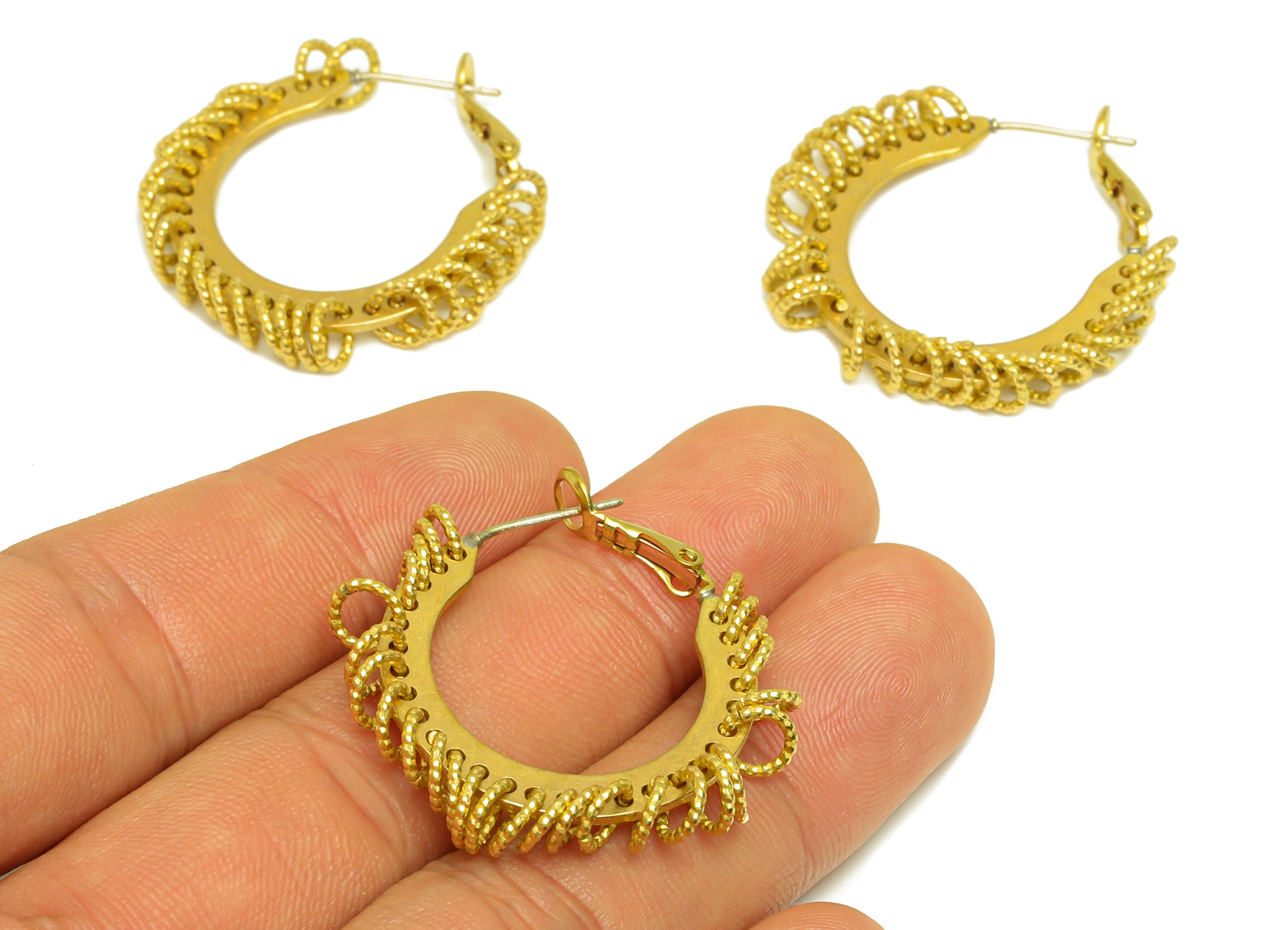 Brass Hoop Earring - Raw Brass Round Clasp Back Earring - Brass Textured Hoop Clasp Earring - Jump Ring Clasp Earring - 30x29x5mm - PP10602 - DOMEDBAZAAR