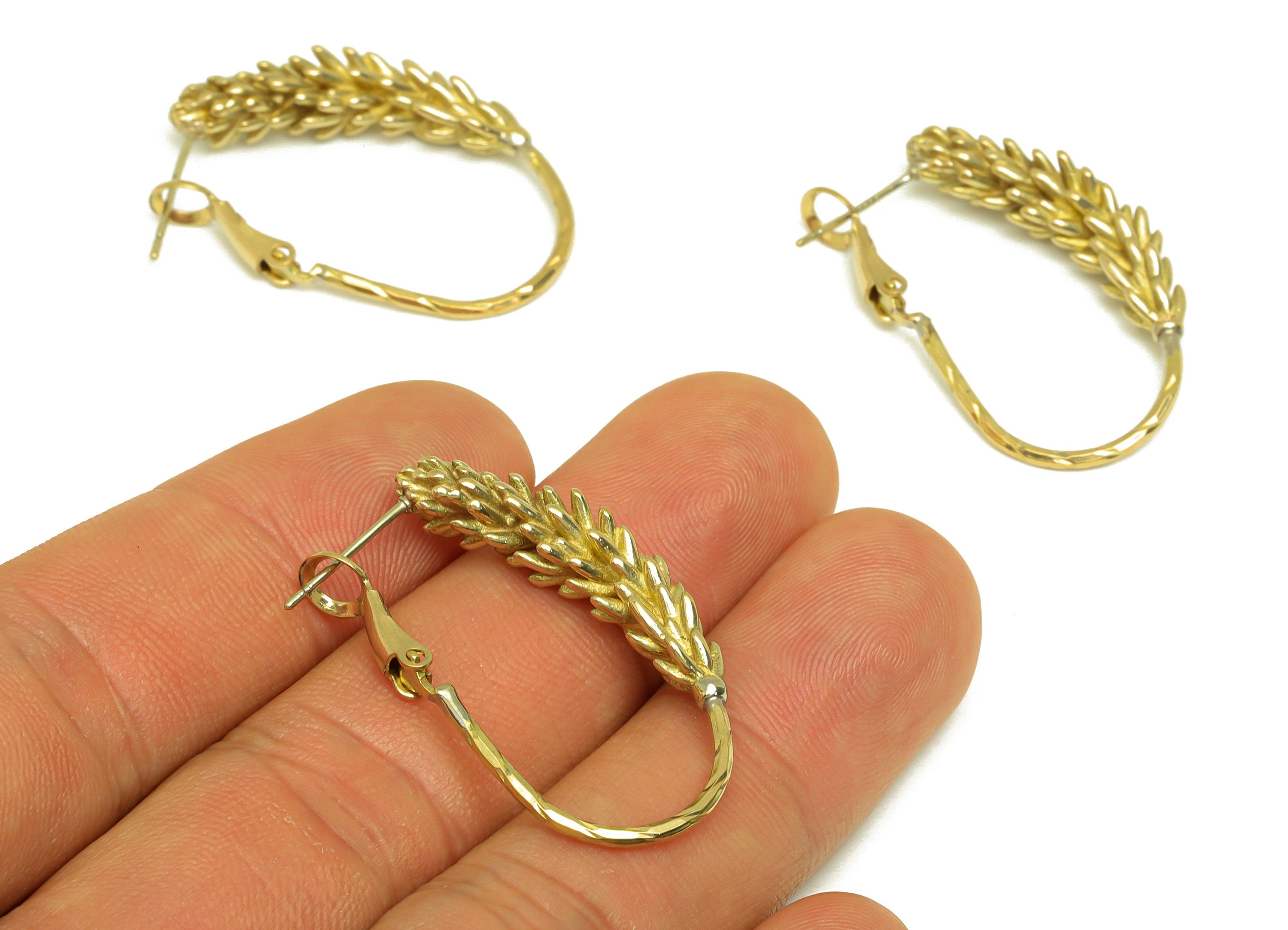 Brass Oval Hoop Earring - Raw Brass Clasp Back Ears Of Wheat Earring - Brass Hoop Clasp Earring - Botanical Clasp - 33x21x5.8mm - PP10614 - DOMEDBAZAAR