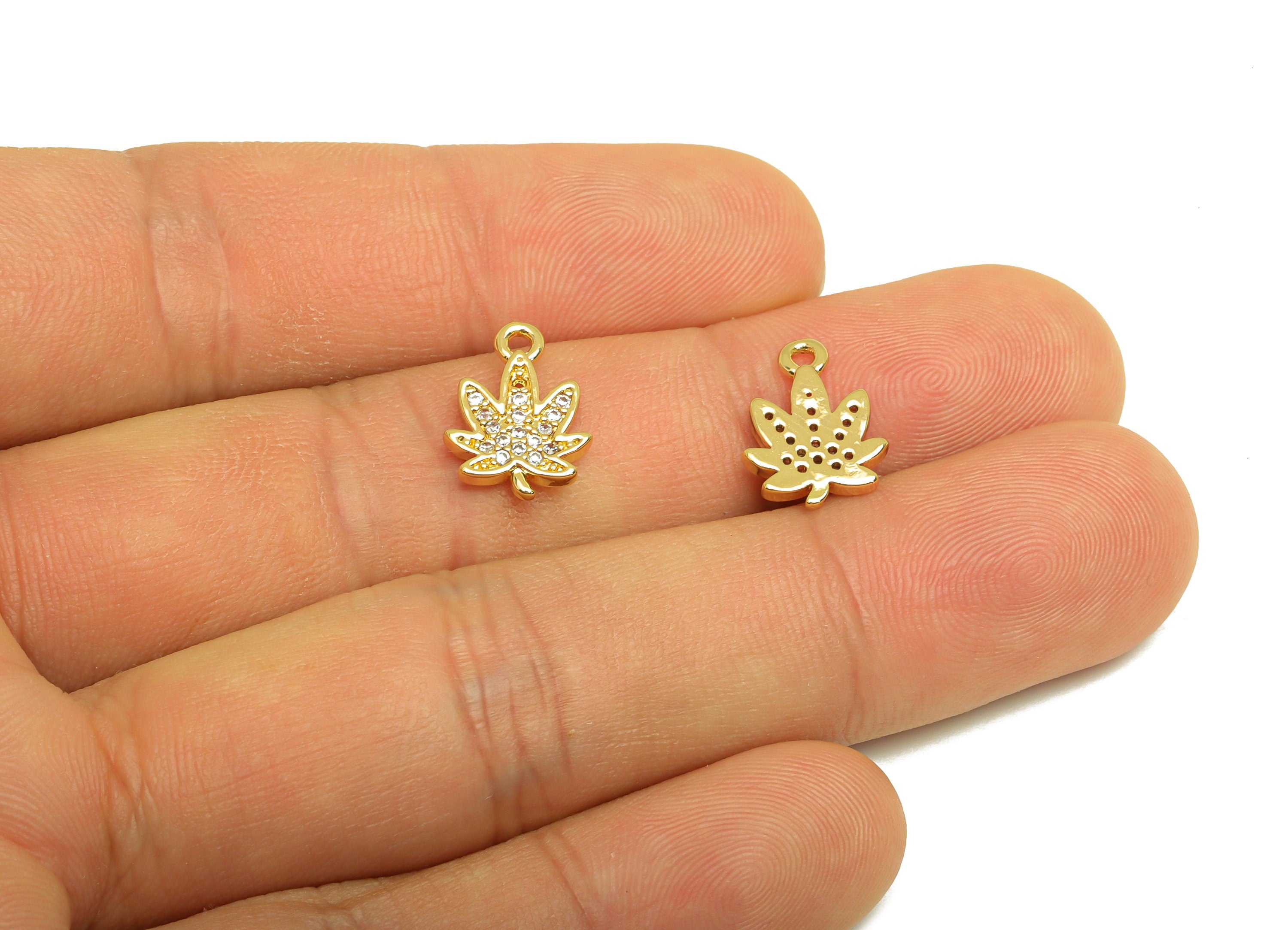 Brass Mape Leaf Earring Charm - Brass Cubic Zircon Earring Charm - Brass Leaf Earring Charm - 18K Real Gold Plating - 13x9.7x1.5mm -RGP6960 - DOMEDBAZAAR
