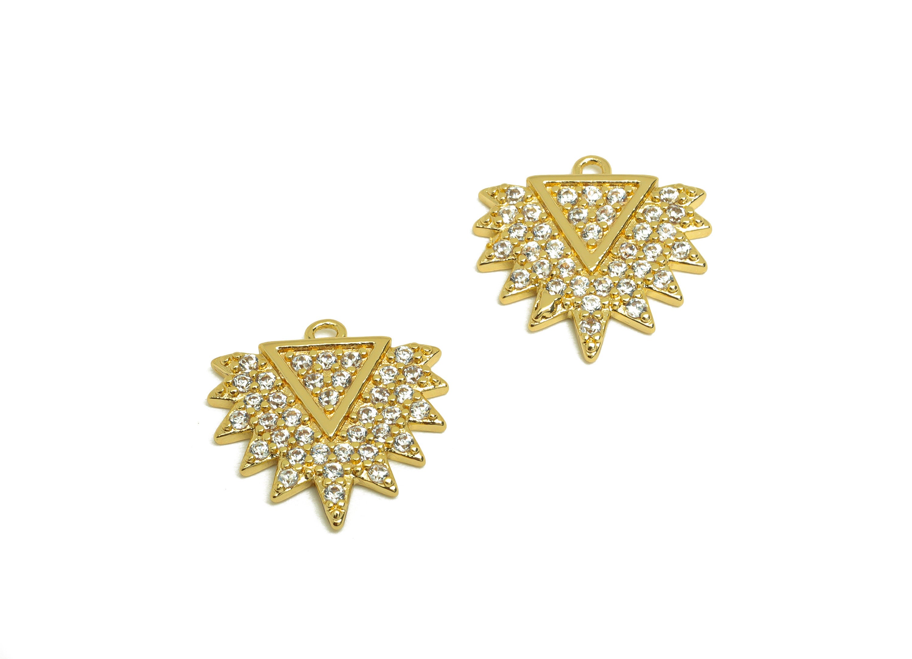 Brass Triangle Earring Charm - Brass Cubic Zircon Earring Charm - Brass Textured Geometry Pendant - 18K Real Gold Plating -16x16x2mm-RGP6958 - DOMEDBAZAAR