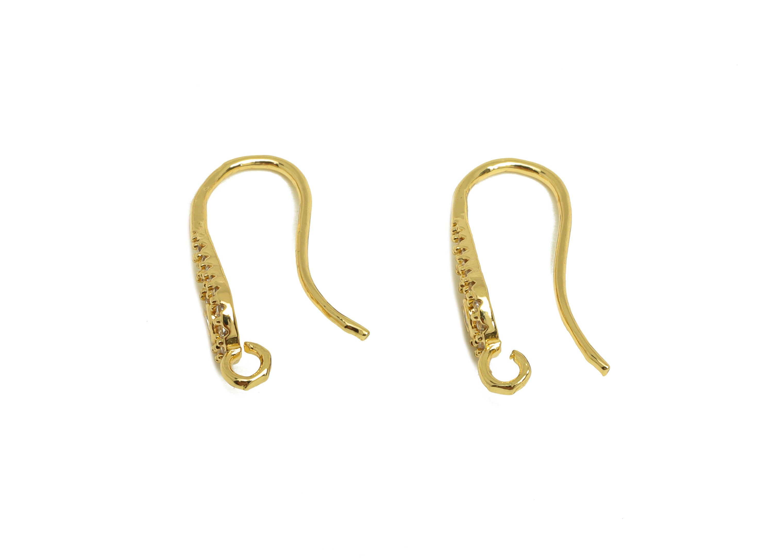Brass Drop Earring Hook - Brass Zircon Earring Hook - Teardrop Wire Hook Earring With Loop - 18K Real Gold Plating - 19x8x1.5mm - RGP6962 - DOMEDBAZAAR
