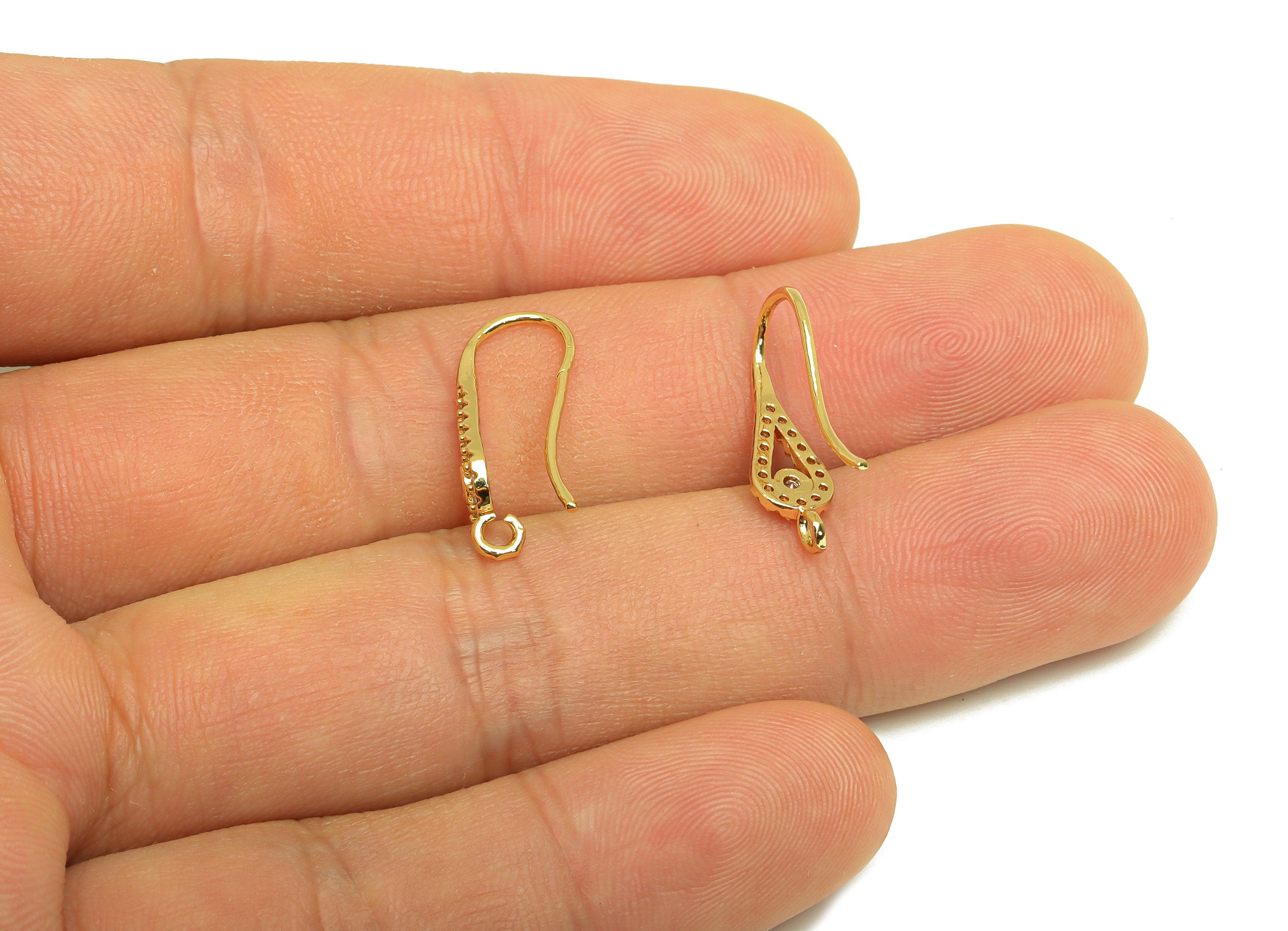 Brass Drop Earring Hook - Brass Zircon Earring Hook - Teardrop Wire Hook Earring With Loop - 18K Real Gold Plating - 19x8x1.5mm - RGP6962 - DOMEDBAZAAR