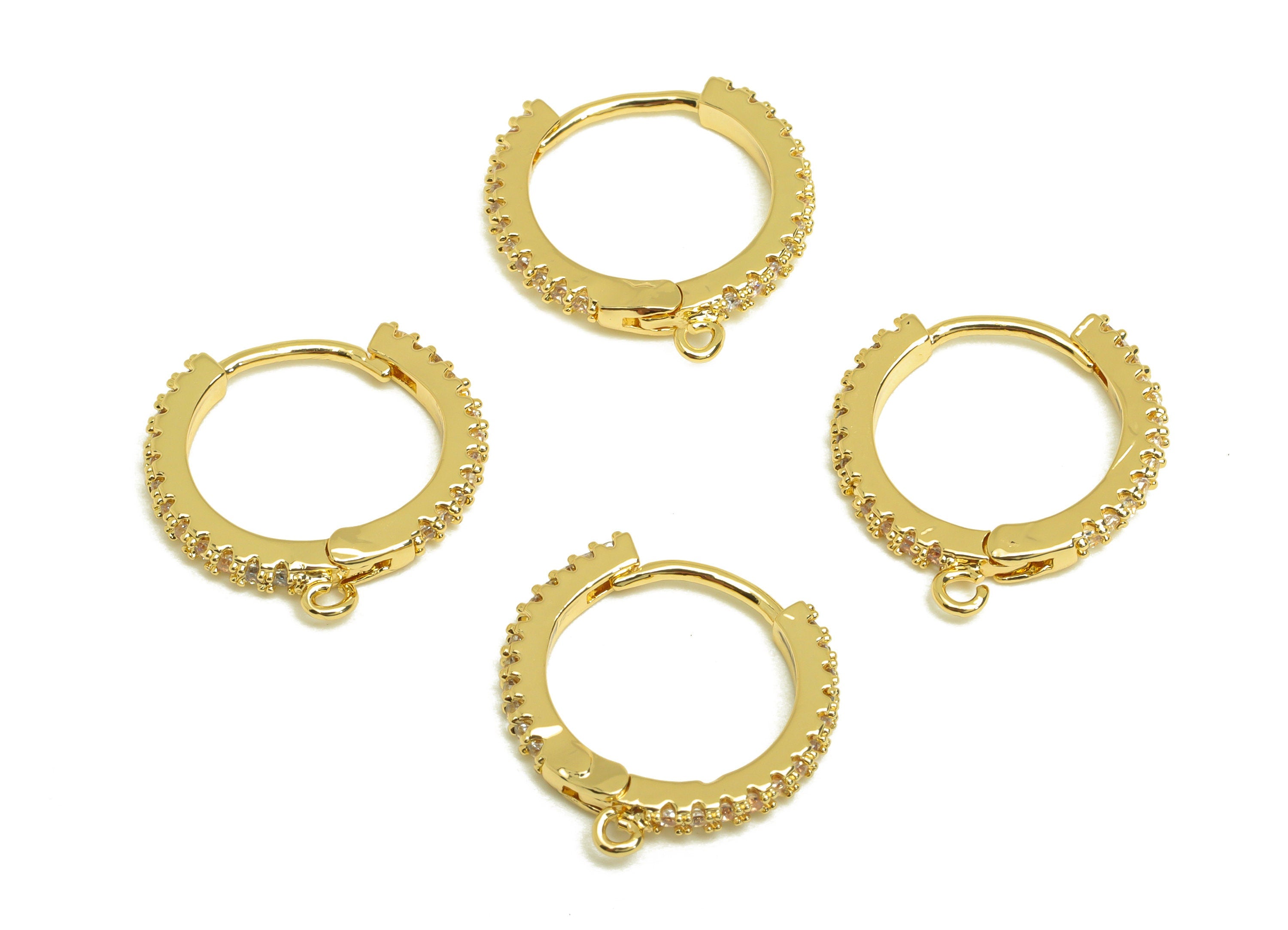 Brass CZ Hoop Earring - Brass Round Hoop Earring Clasp - Zircon Huggie Hoop Earring With Loop - 18K Real Gold Plating - 17x17x2mm - RGP6964 - DOMEDBAZAAR