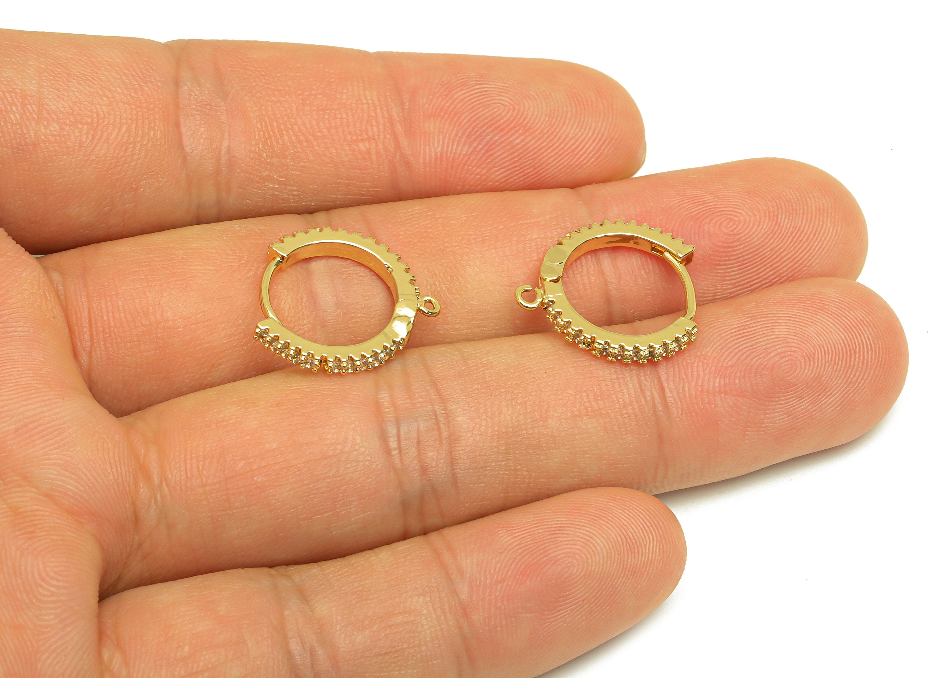Brass CZ Hoop Earring - Brass Round Hoop Earring Clasp - Zircon Huggie Hoop Earring With Loop - 18K Real Gold Plating - 17x17x2mm - RGP6964 - DOMEDBAZAAR
